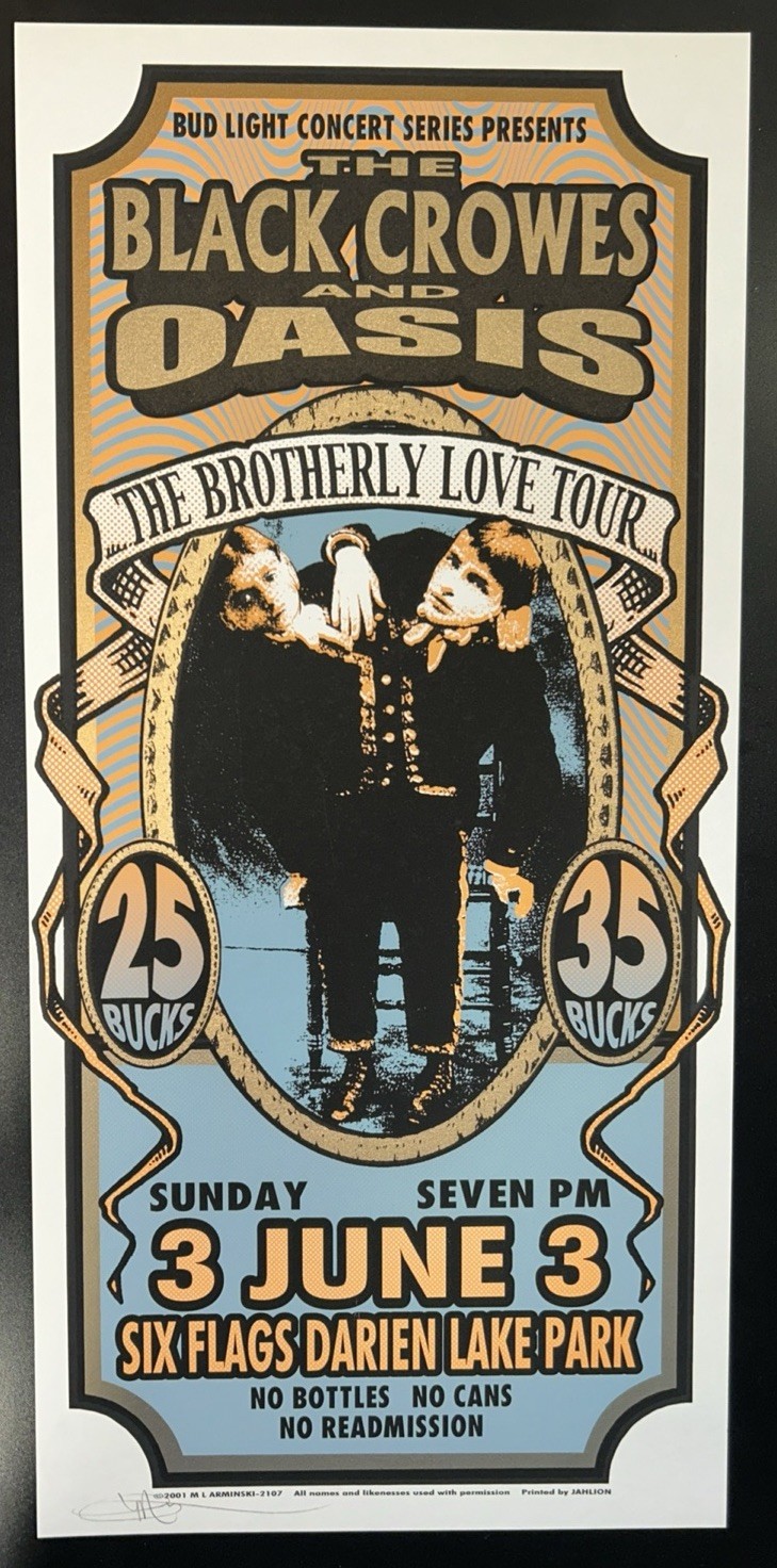 2001-BLACK CROWES/OASIS SILKSCREEN POSTER-MARK ARMINSKI-SIGNED/MINT