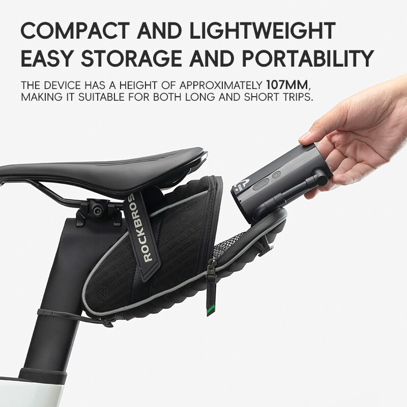 ROCKBRS Electric Bike Tire Pump 150PSI Mini Air Inflator Portable 5000mAh Type-C