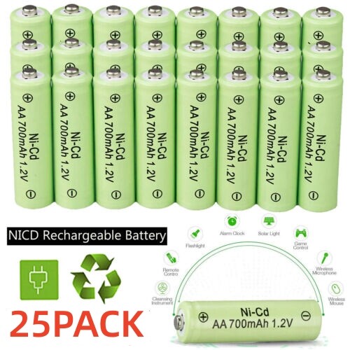 25PCS AA Rechargeable Batteries NiCd 700mAh 1.2v Garden Solar Ni-Cd LED Light