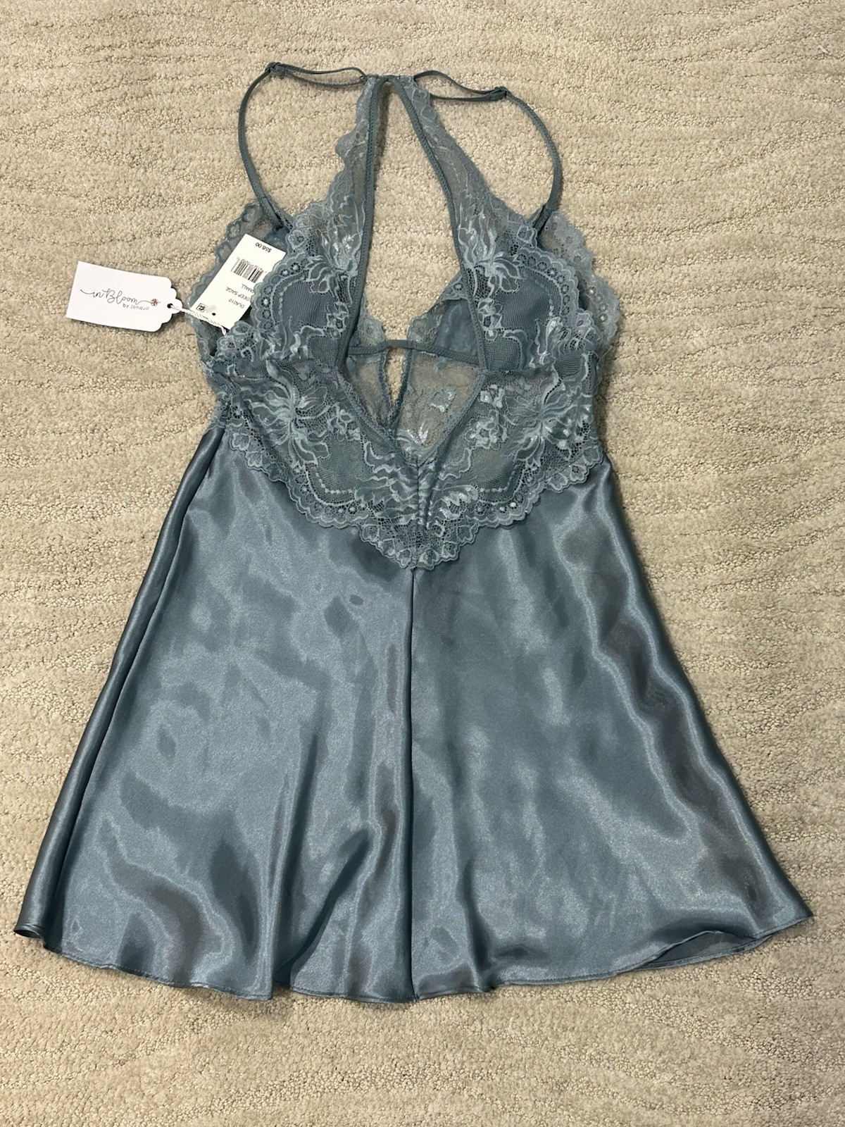 In Bloom deep sage lace/satin mini slip, one piece, SZ S, BNWT*