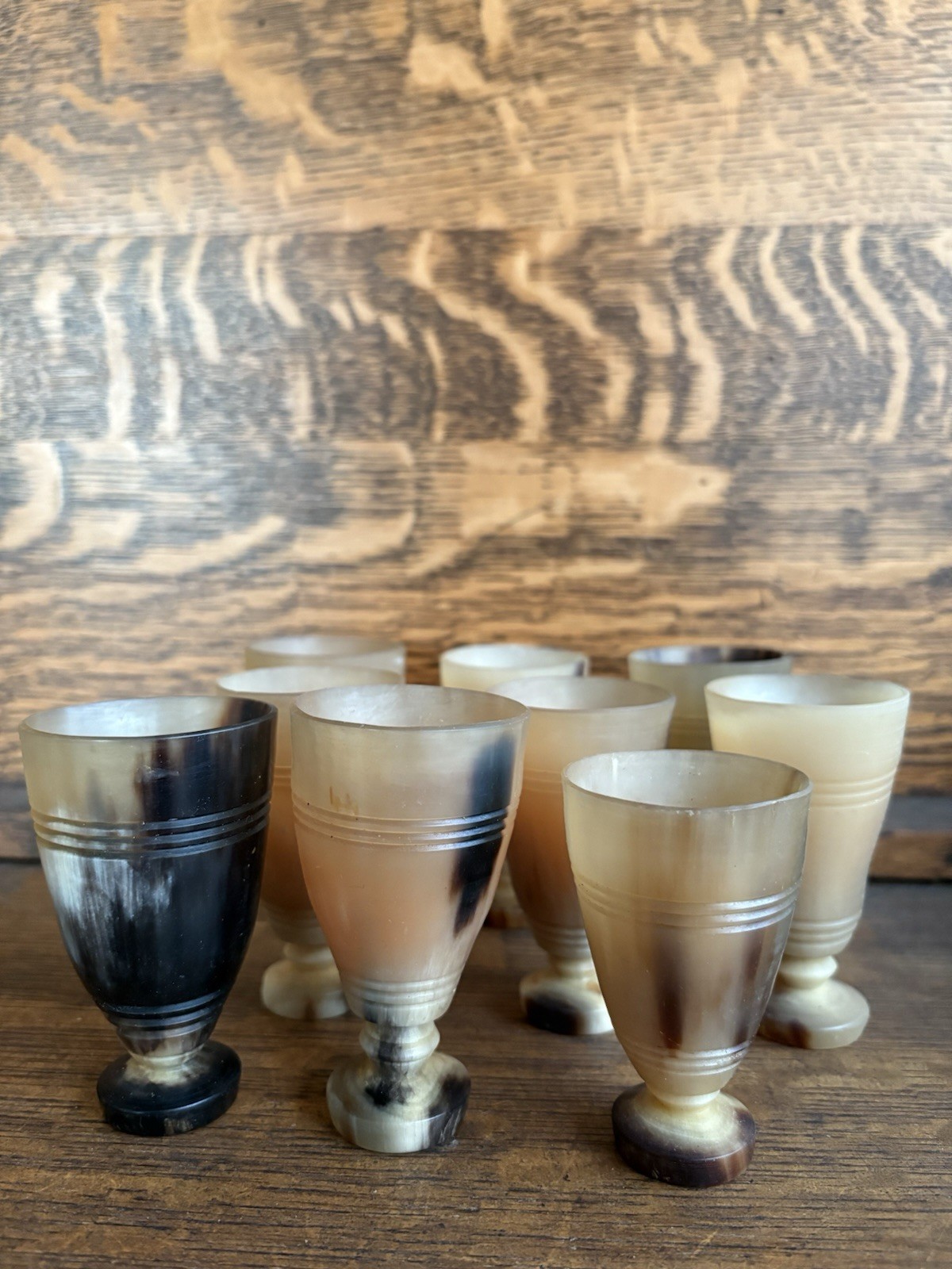 Natural Bovine Horn Mead Cordial Drinking Cups Set of Eight