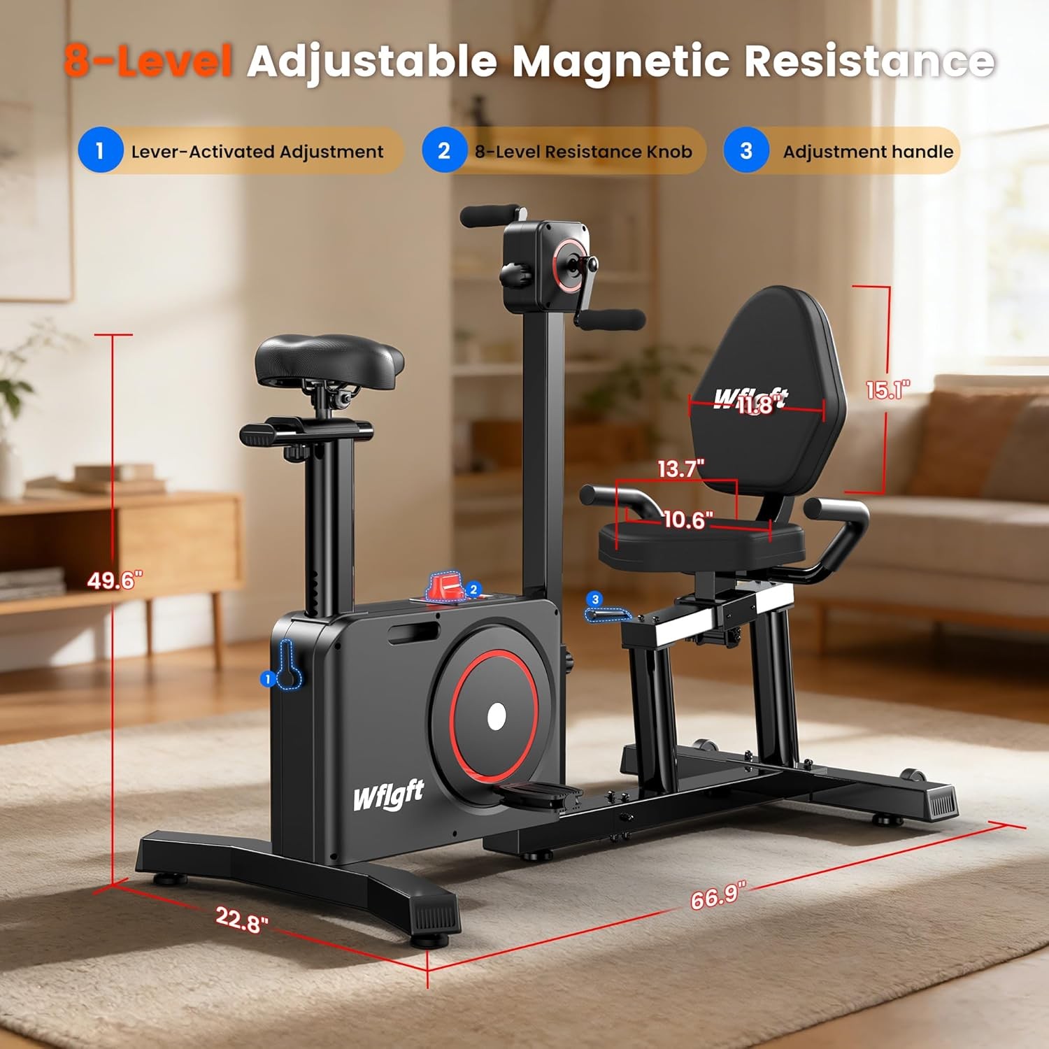 Home Recumbent Exercise Bike Stationary Bike Upright Bike with Arm Leg Exerciser