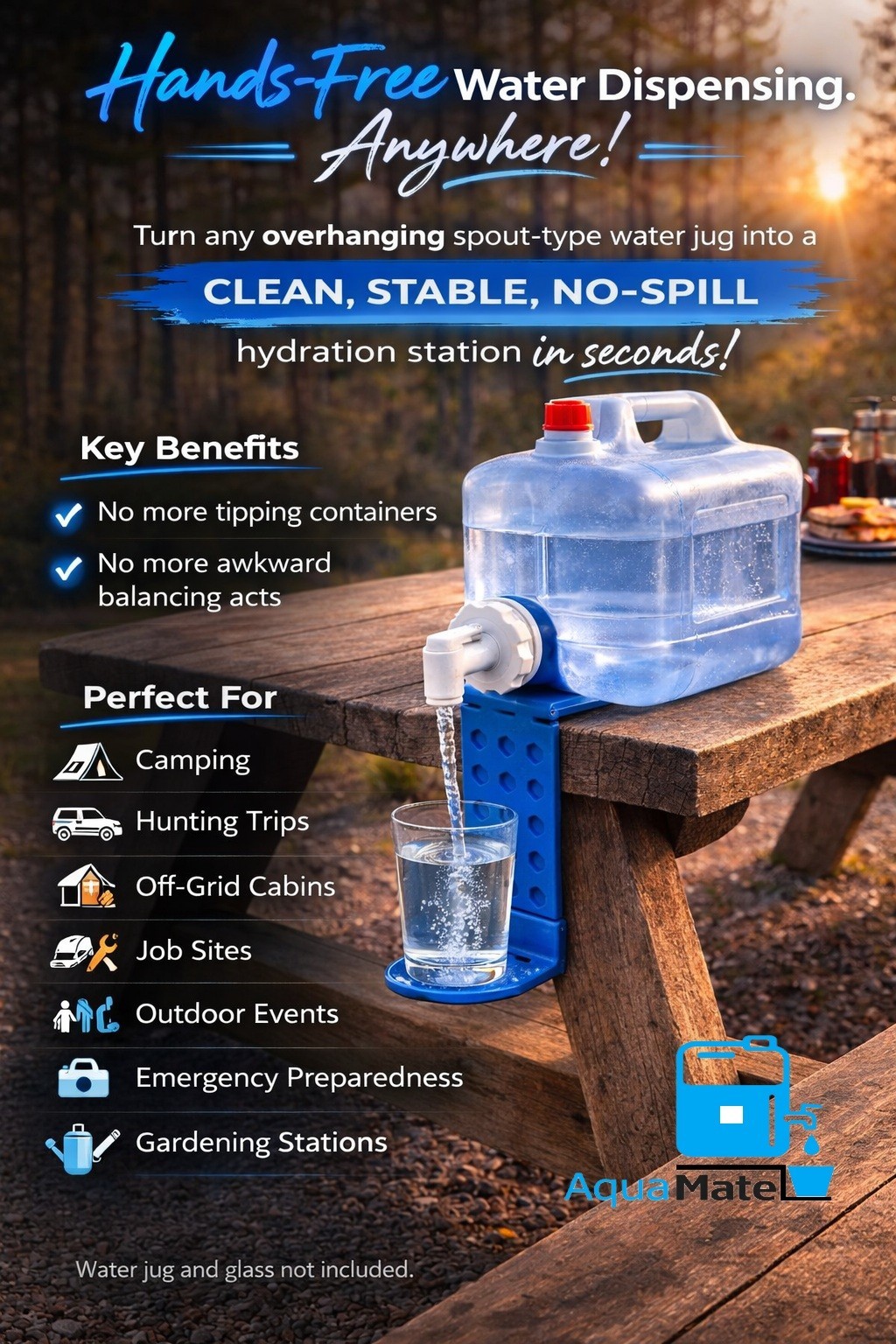 Water Jug Spigot Cup Holder Hands Free Dispenser Camping RV AquaMate