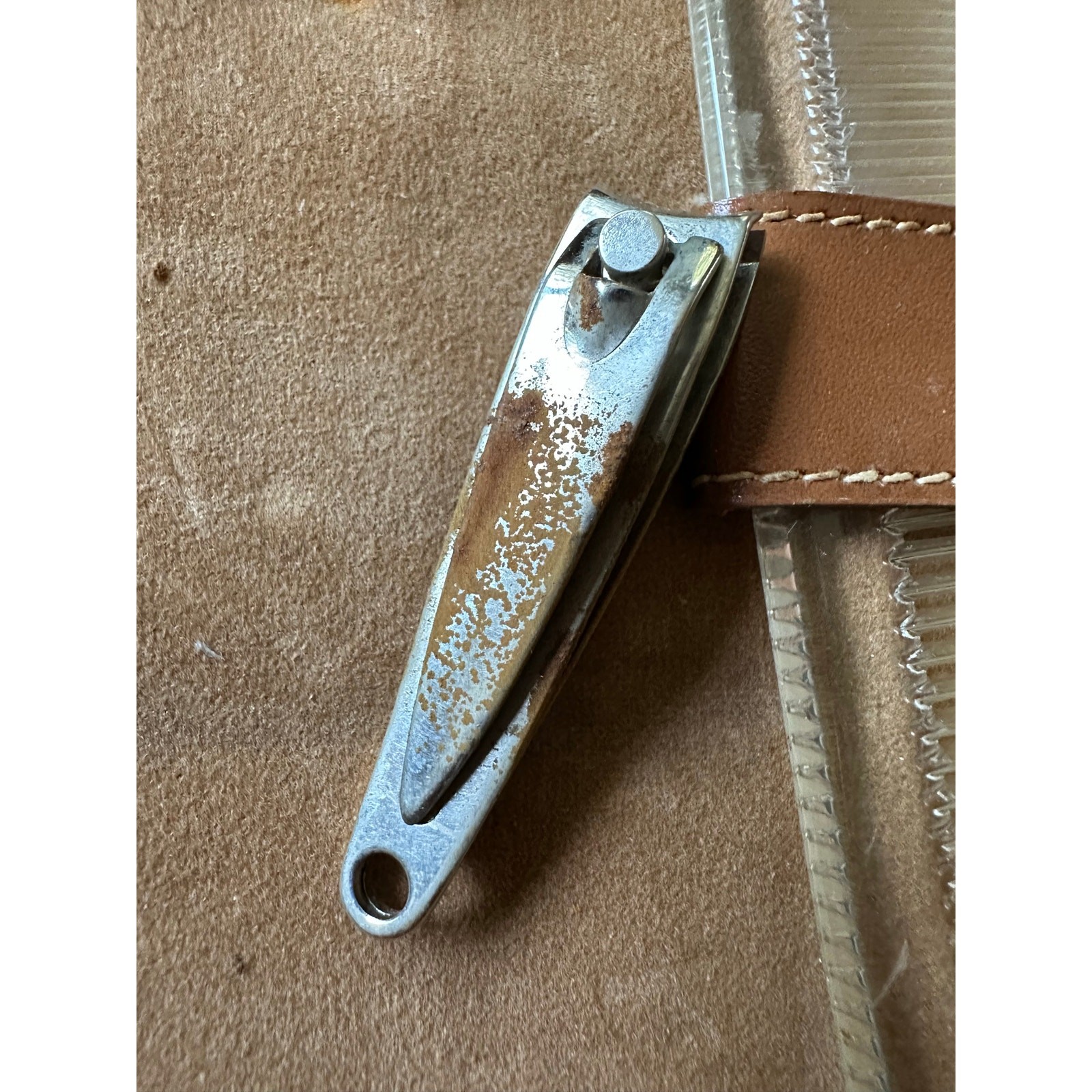 Vintage Men's Travel Grooming Kit Cowhide Leather Case Toiletry Kit USA