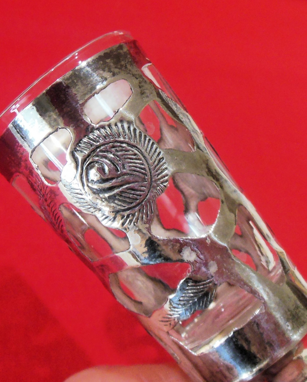 Set of 2 Sterling Overlay Stemmed Shot Glasses Mexico Use Repair Scrap