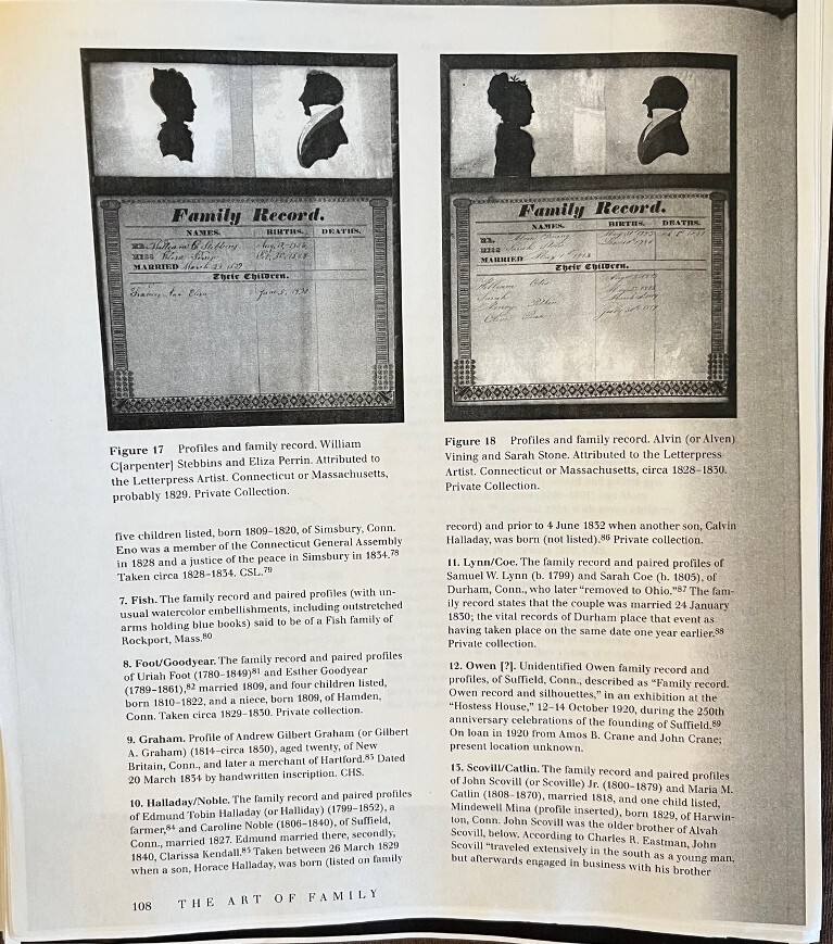 1830 Family Record Antique Silhouette Very RARE