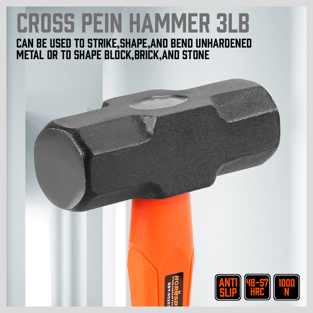 HORUSDY 5PC Hammer Set 16/32OZ Ball Pain 32OZ Rubber 3lb Sledge 3lb Cross Hammer