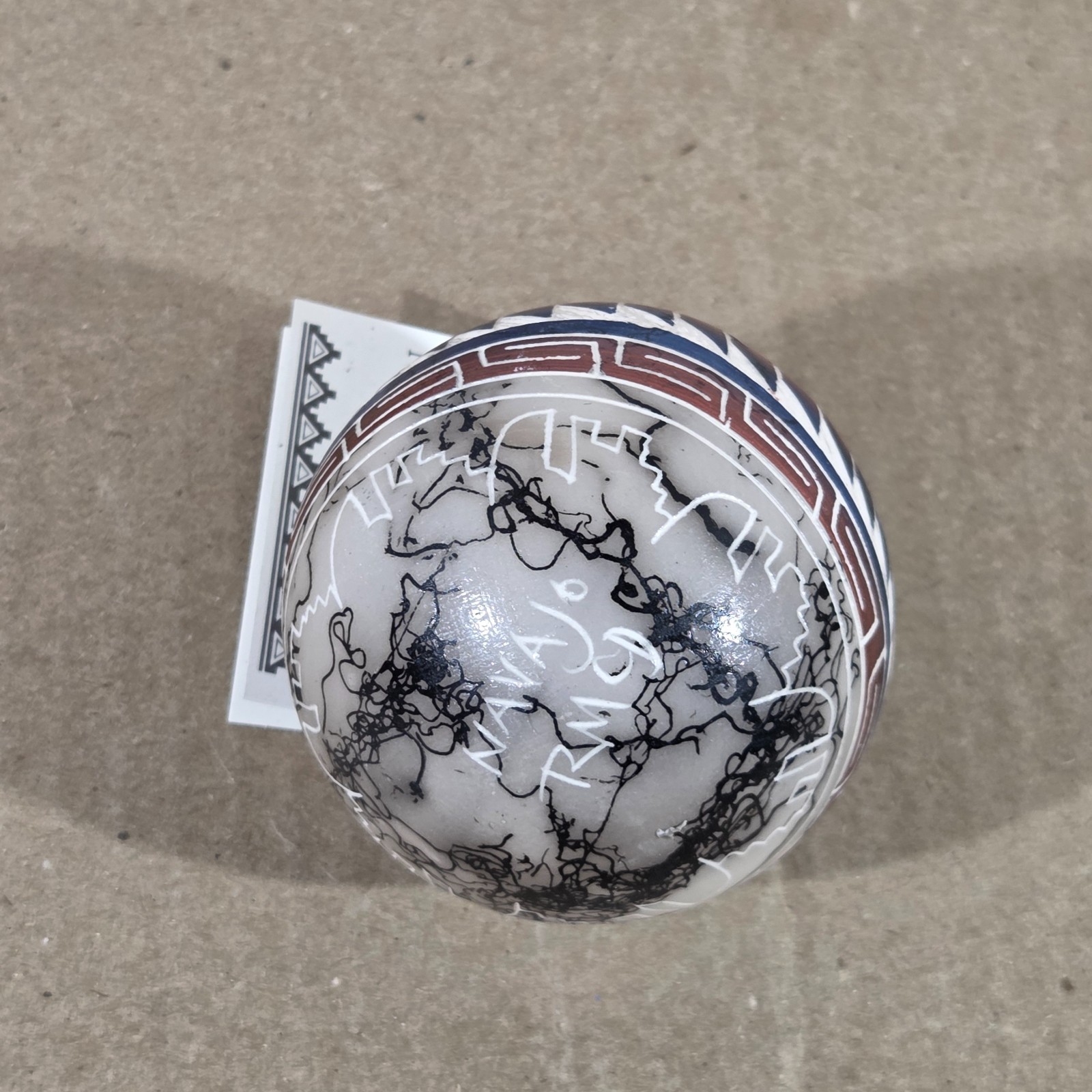 Navajo Christmas Ornament Handcrafted Horsehair Pottery Signed By Artist