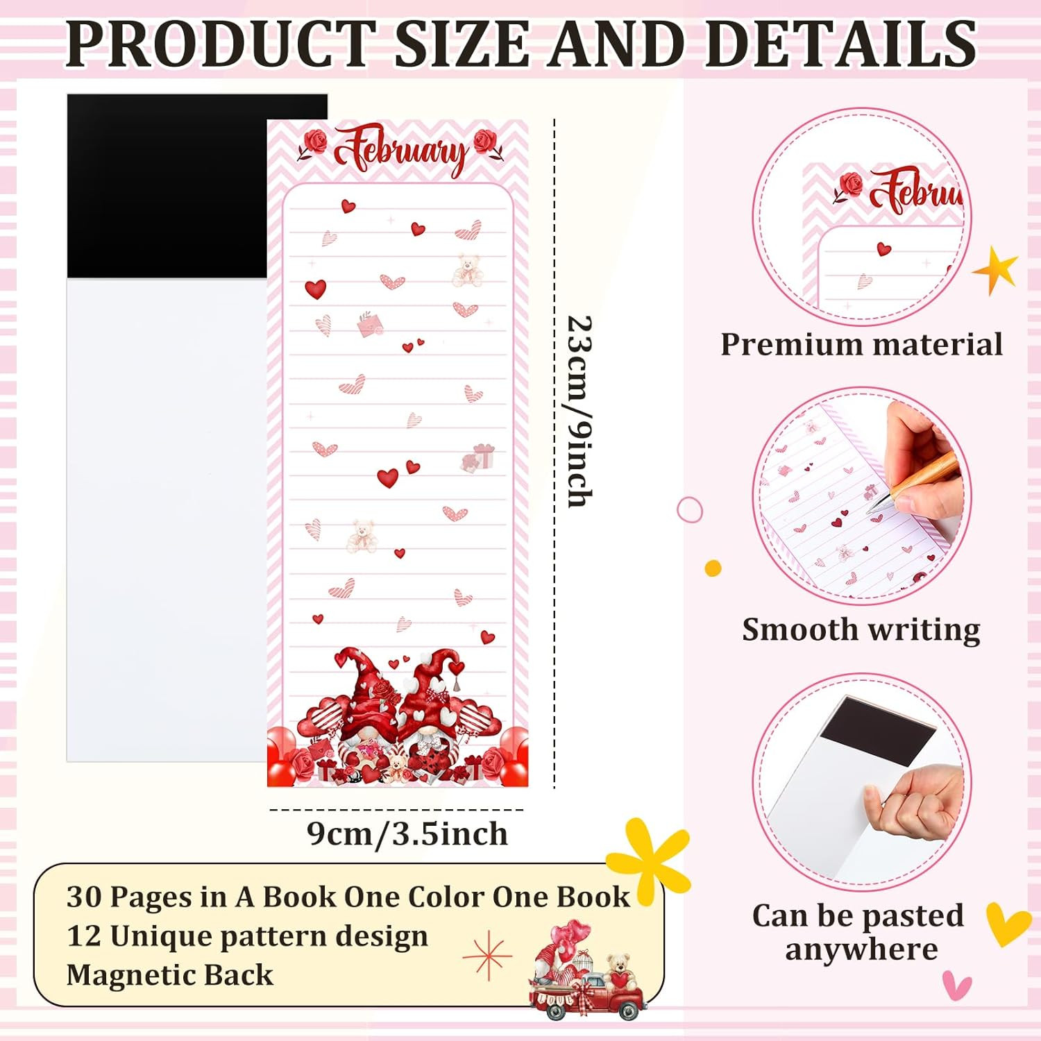 12 Pcs Seasonal Holiday Magnetic Notepads for Refrigerator Gnome Monthly Magneti