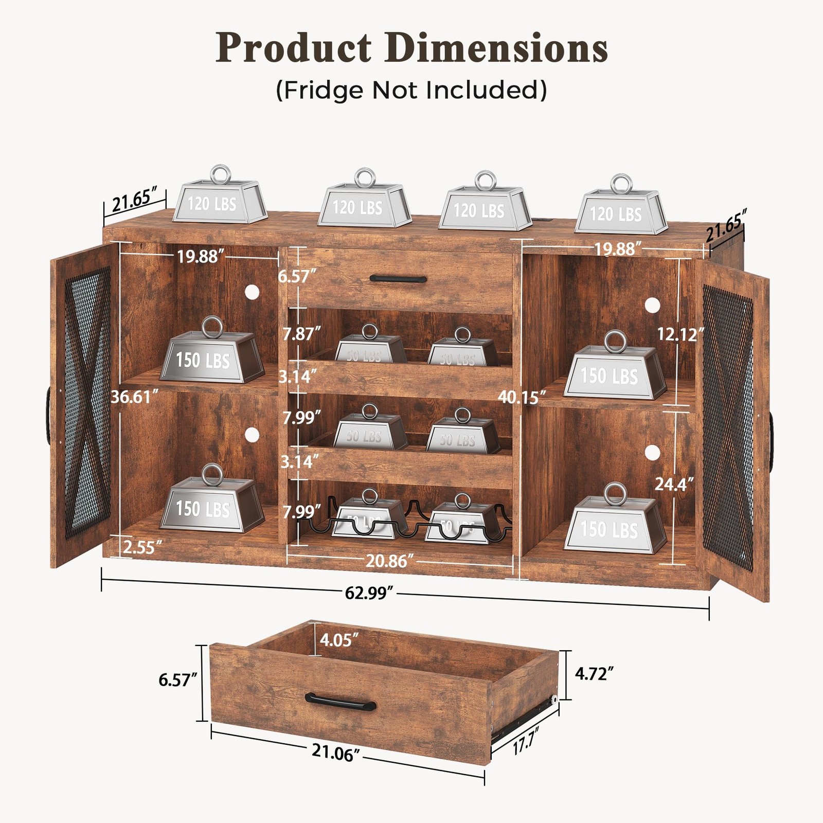 Large Coffee Bar Cabinet with Fridge Space, Mini Fridge Cabinet with Power Ou...