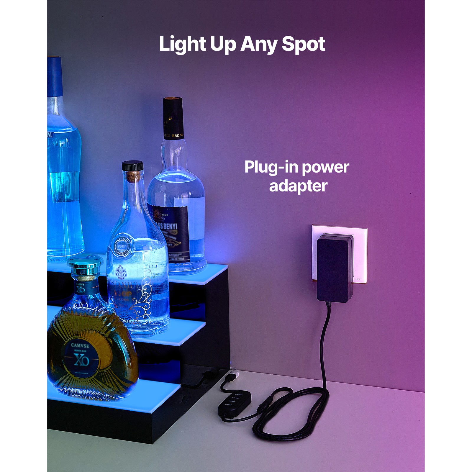 Uimoso LED Illuminated 3-Tier Liquor Bottle Display, 70 Inches, Holds 52 Bottles