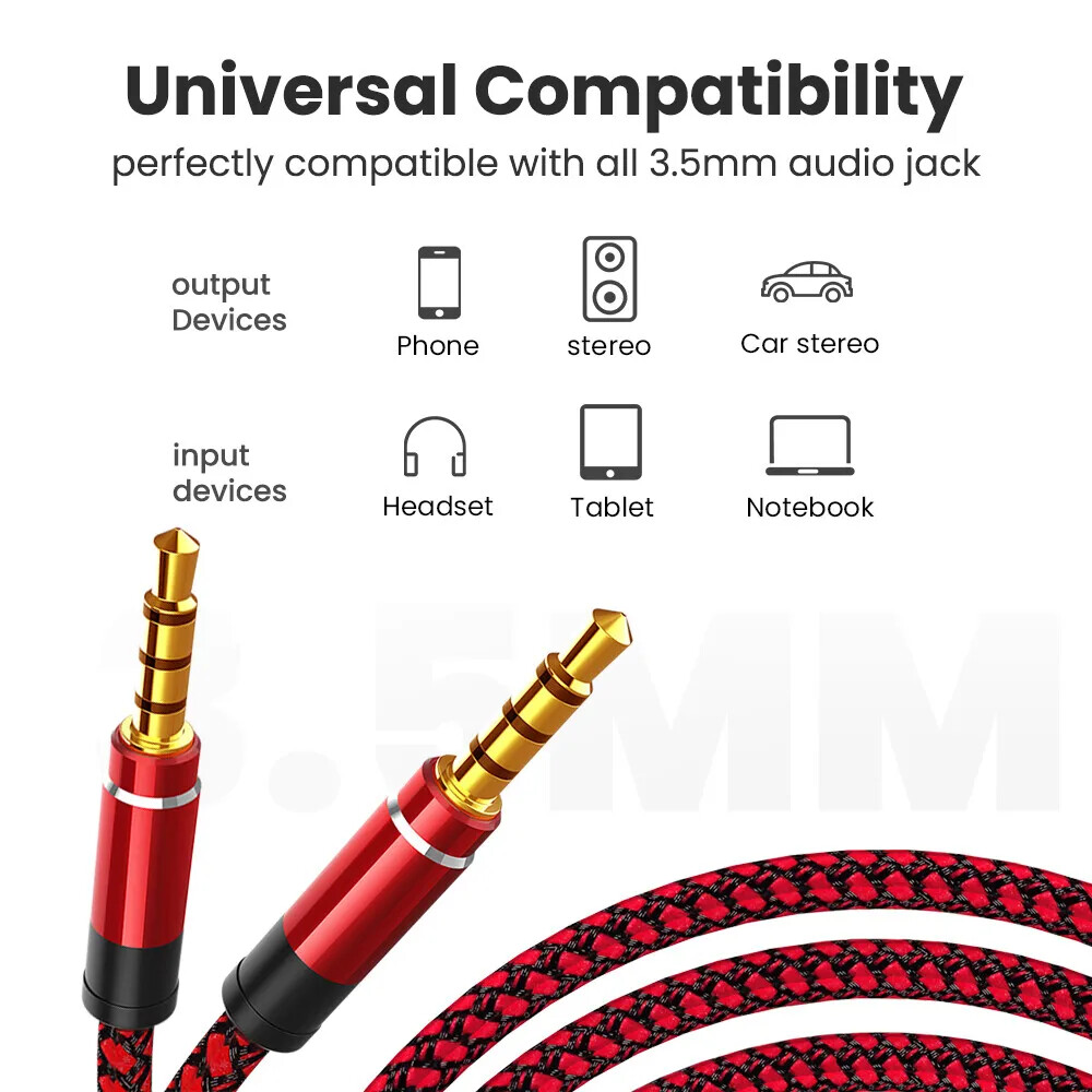 2PCS AUX Cable 3.5mm Jack Male to Male Stereo Audio Cord for PC iPod Car iPhone