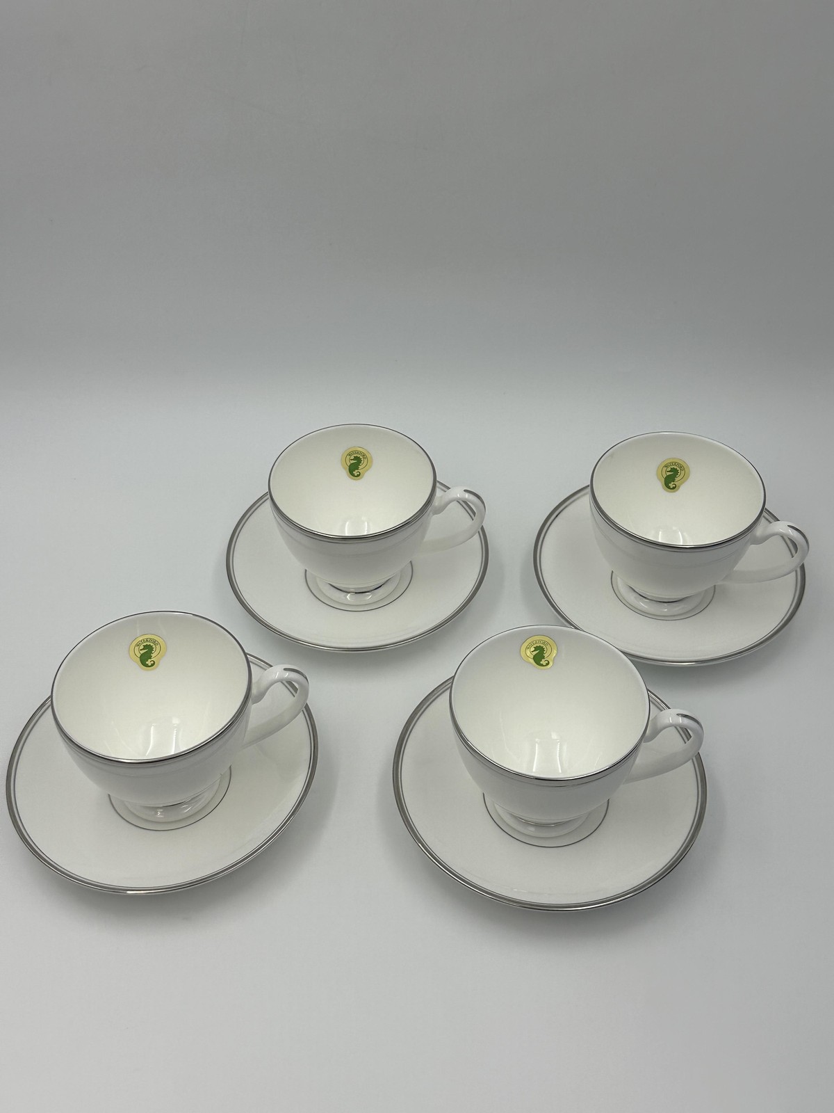 Waterford Kilbarry Platinum Fine China Coffee Cups & Saucers White Classic Set 4