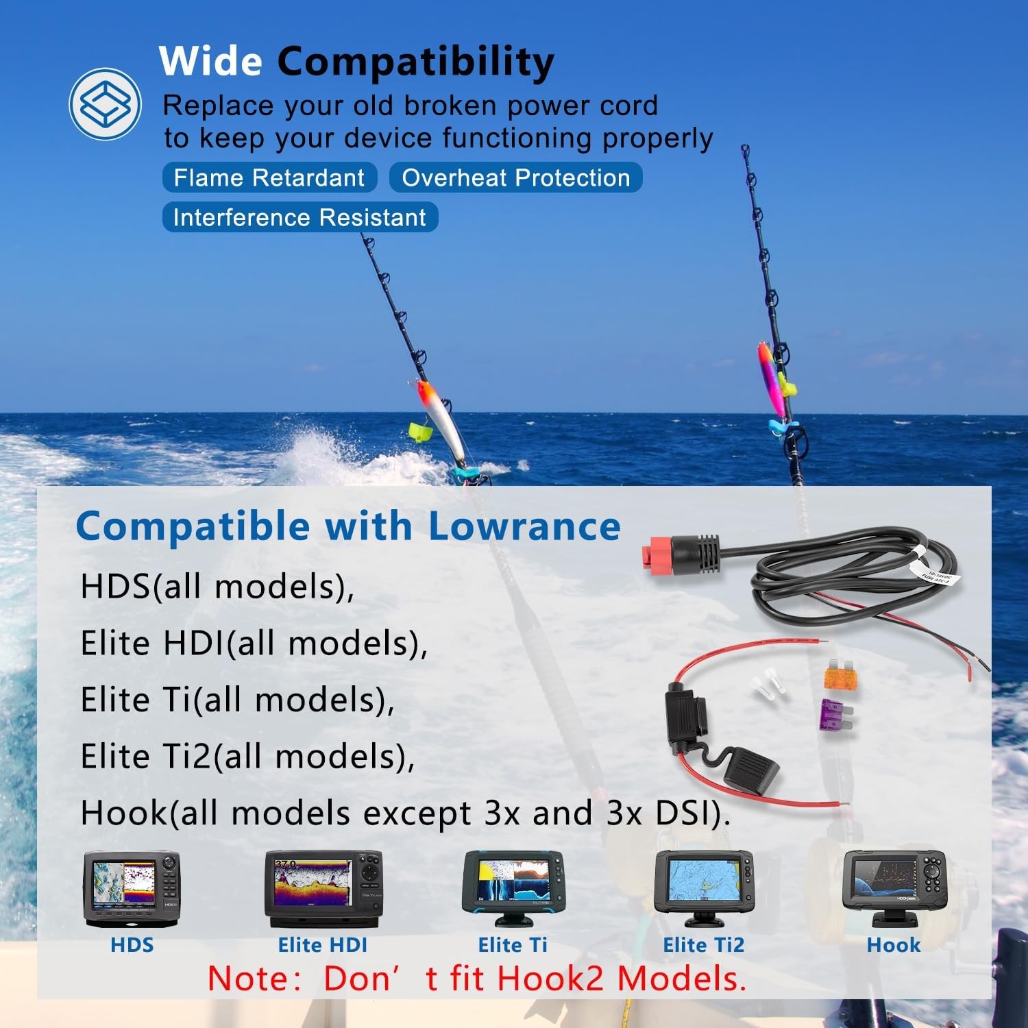 000-14041-001 HDS/Elite/Hook Power Cable for Lowrance HDS Elite FS Ti2 Hook