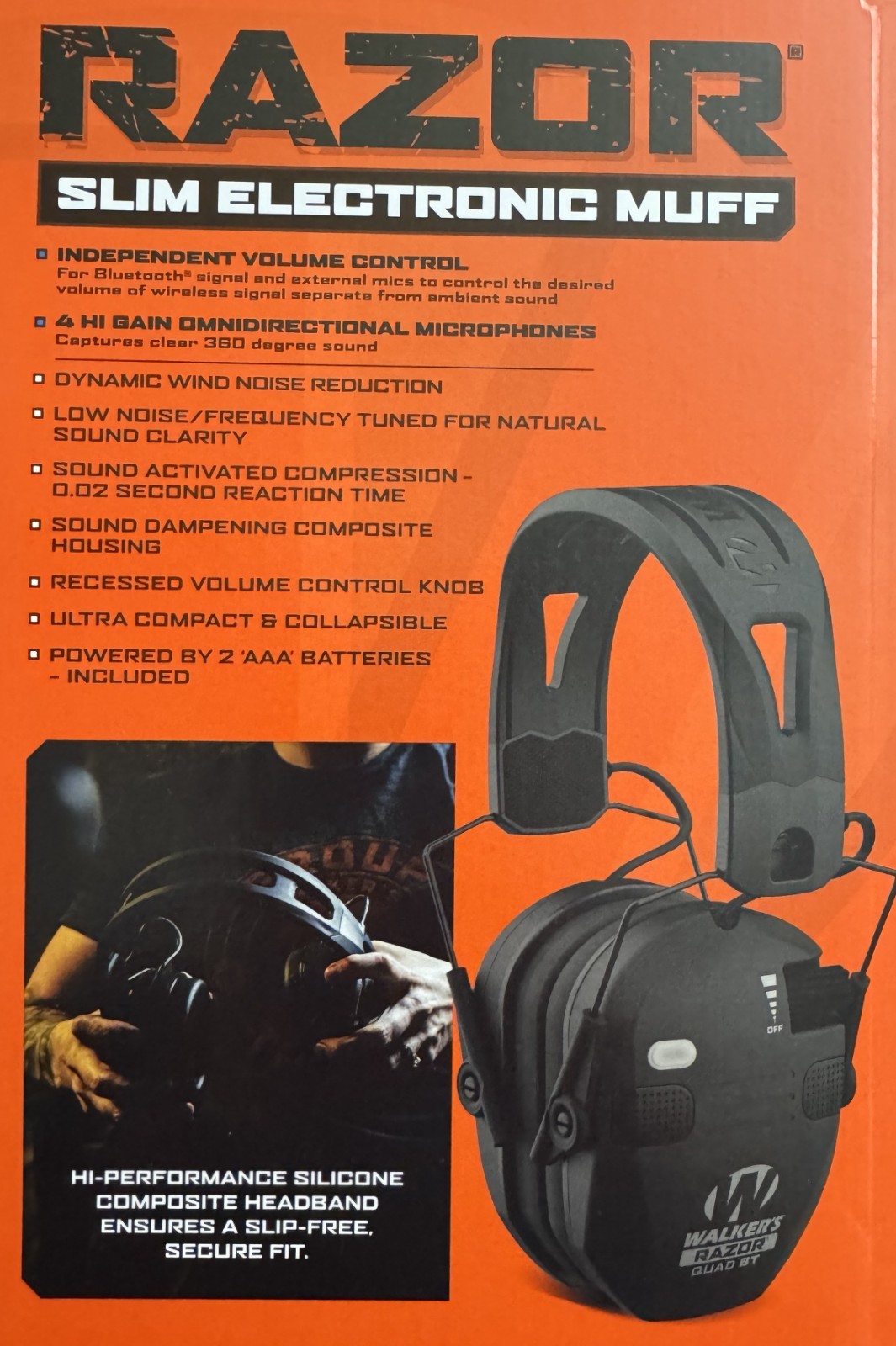 Walker's Razor Quad Bluetooth Tacti-Grip Slim Digital Muff Ear Protection | NEW