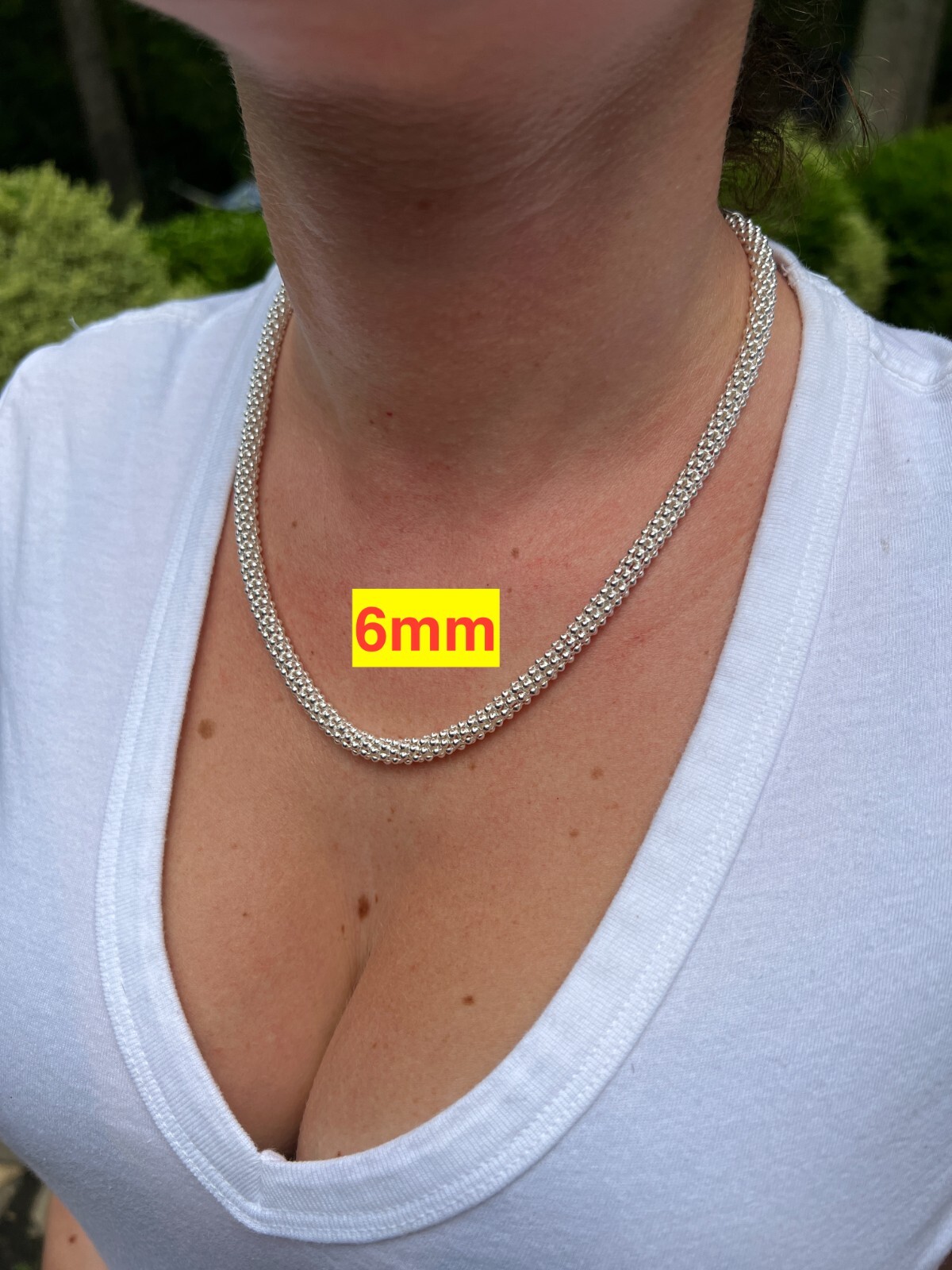 Real Solid 925 Sterling Silver Diamond Cut Popcorn Mesh Chain Necklace Coreana