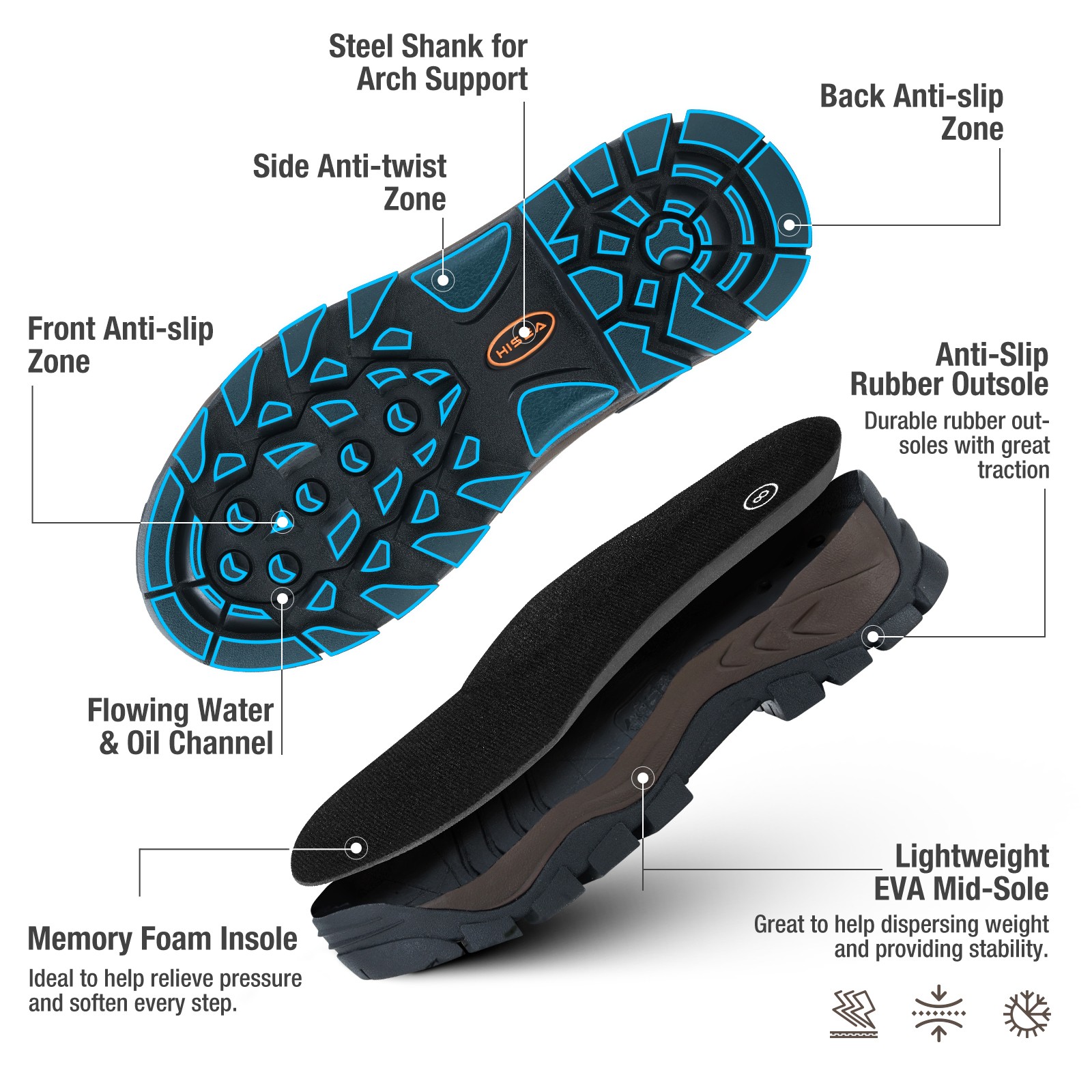 HISEA Men Hunting Boots w/Steel Shank Adjustable Calf Waterproof Work Rain Boots