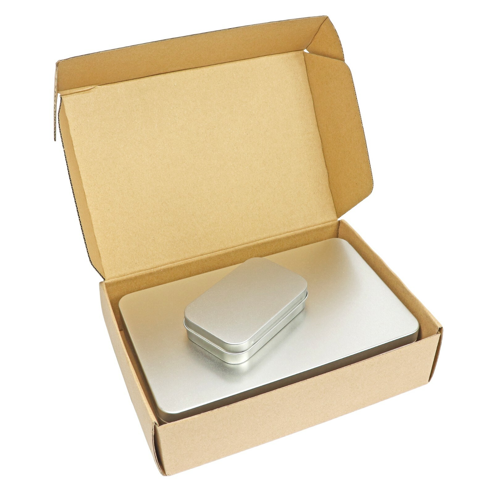 Silver Metal Rectangular Empty Tin Box Storage Container 8.5x5.3