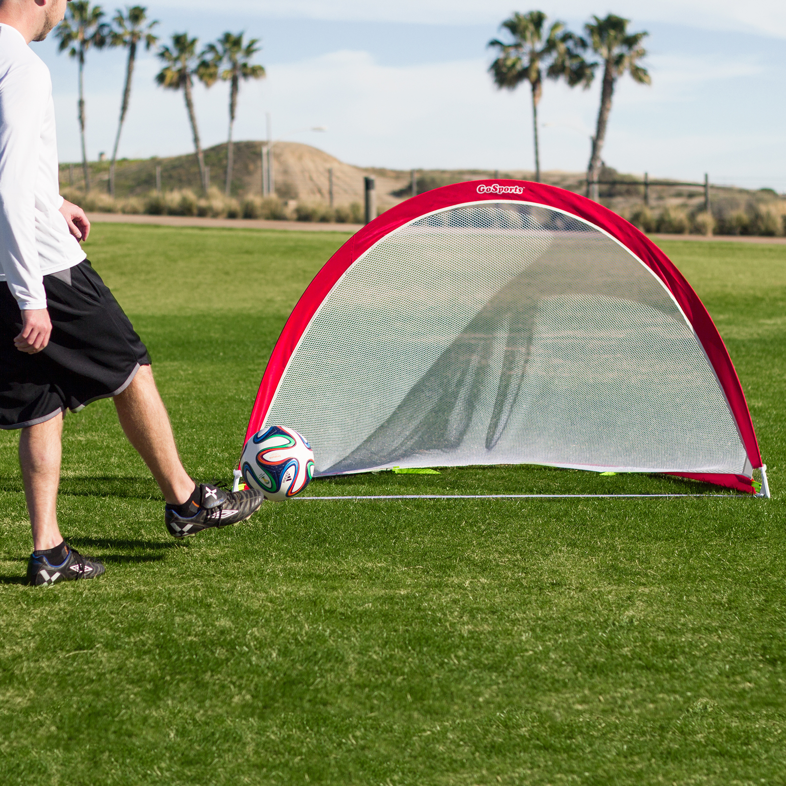 GoSports 6 FT Portable Pop-Up Soccer Goals (Set of 2 + 6 Cones and Case)