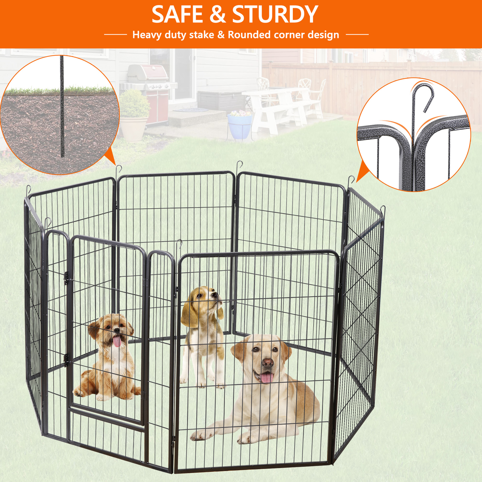 40" 8 Panel Detachable Exercise Fence Metal Dog Playpen Multiple Shap For Pet