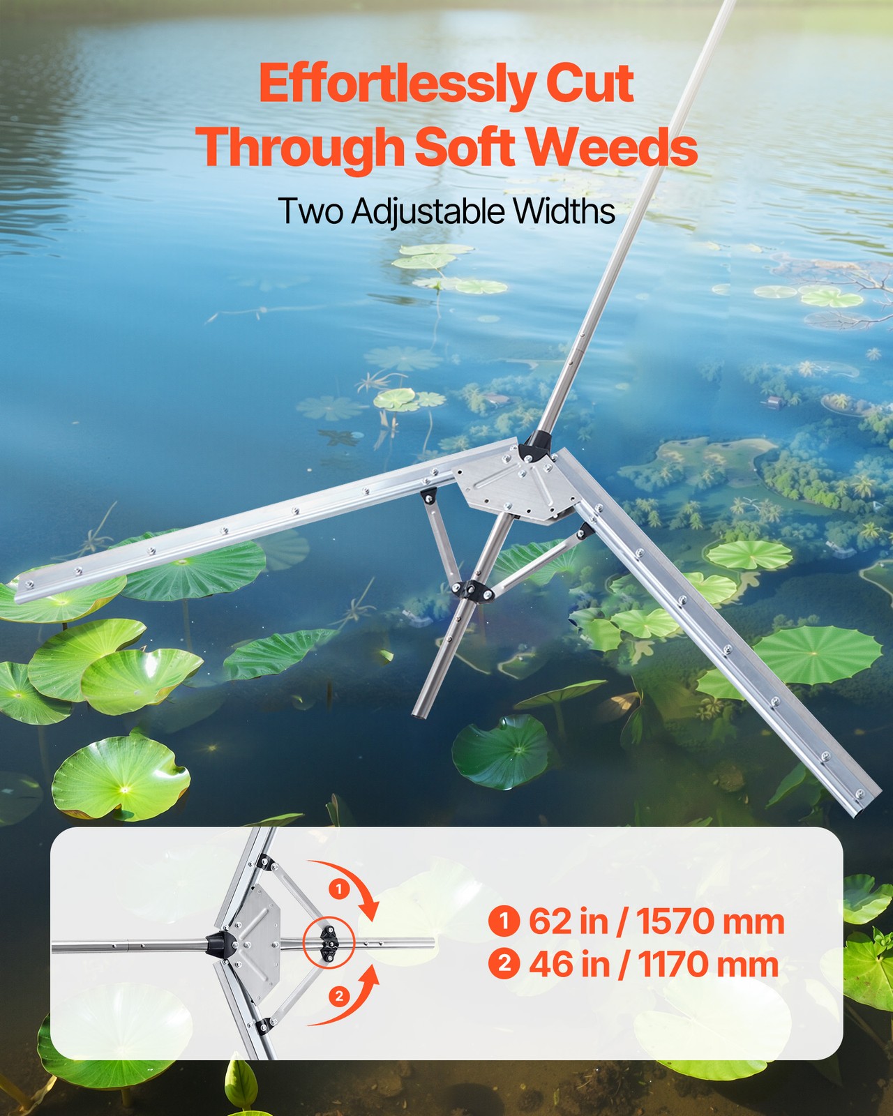 VEVOR Lake Weed Cutter Pond Aquatic Plant Cutting Tool with 62 in Max Cut Width