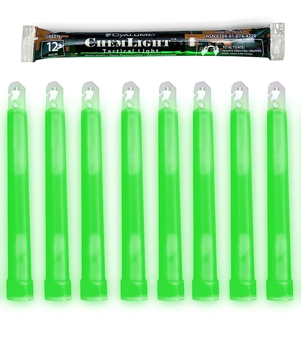 8 Pack Cyalume Military TACTICCAL Light Sticks Green 6" 12 HR Prepper EMP 2027