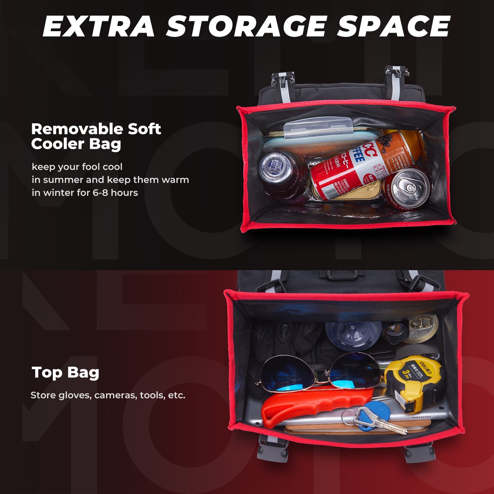 KEMiMOTO ATV Fender Bag Pack Luggage Storage Cargo Black For Sportsman Yamaha