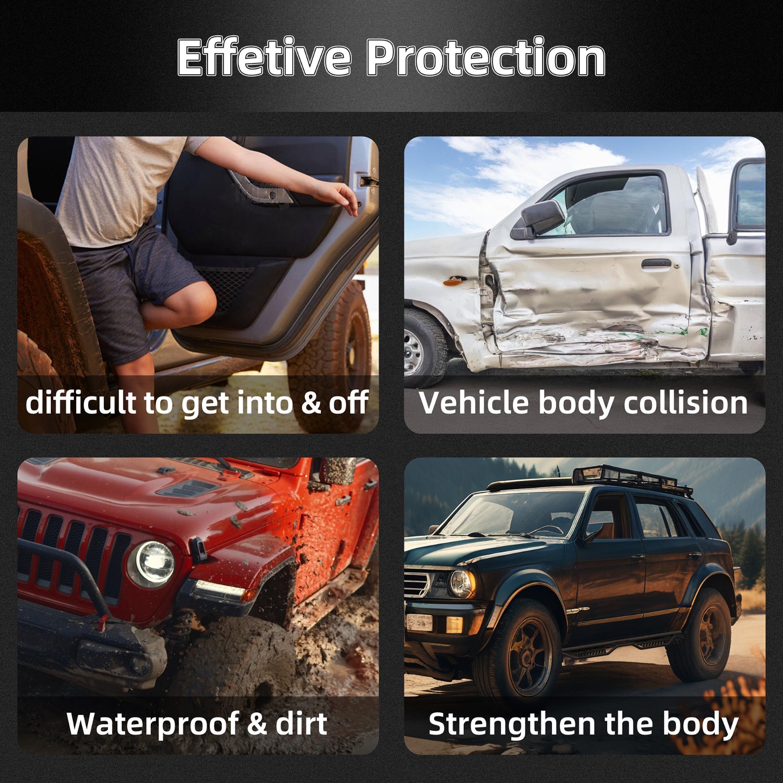 Running Boards For 07-18 Jeep Wrangler JK 4 Doors Black Powder Coated Side Steps