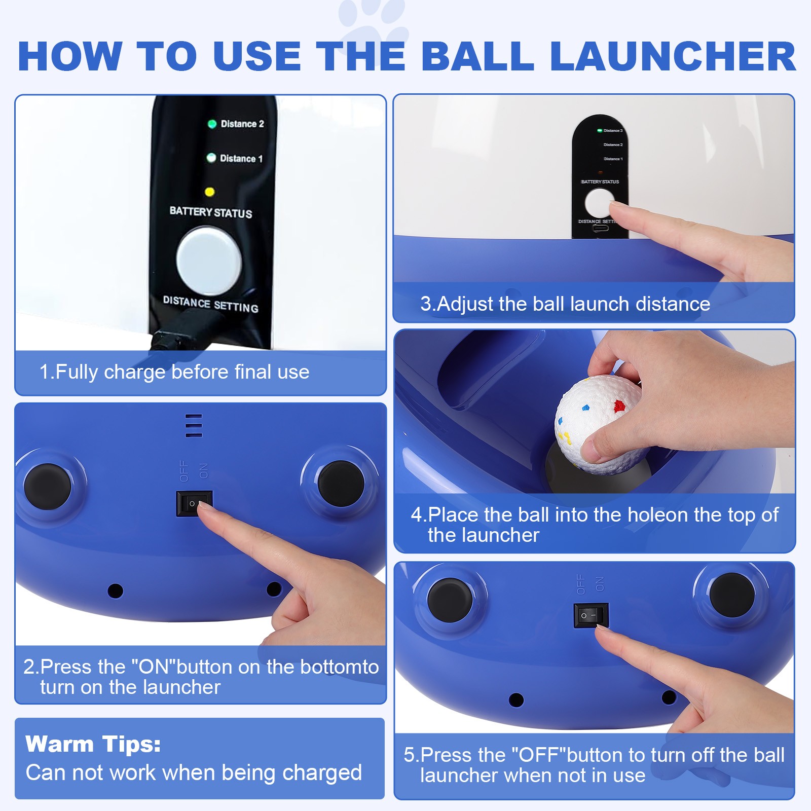 3 Modes Automatic Dog Ball Launcher 40-80FT 8 ETPU Balls Remote Control Toy