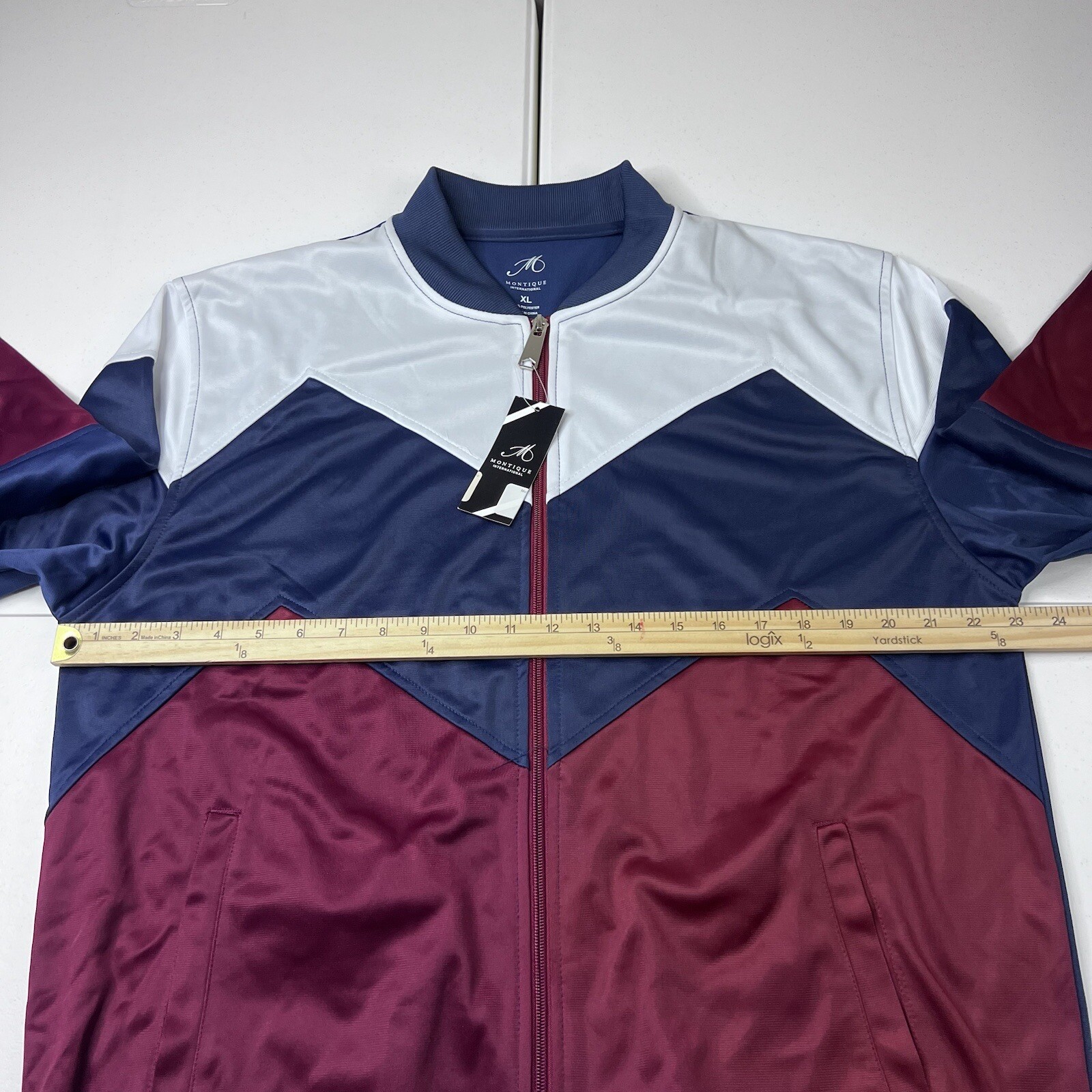 Montique International Track Jacket Maroon Blue White Men’s Size XL