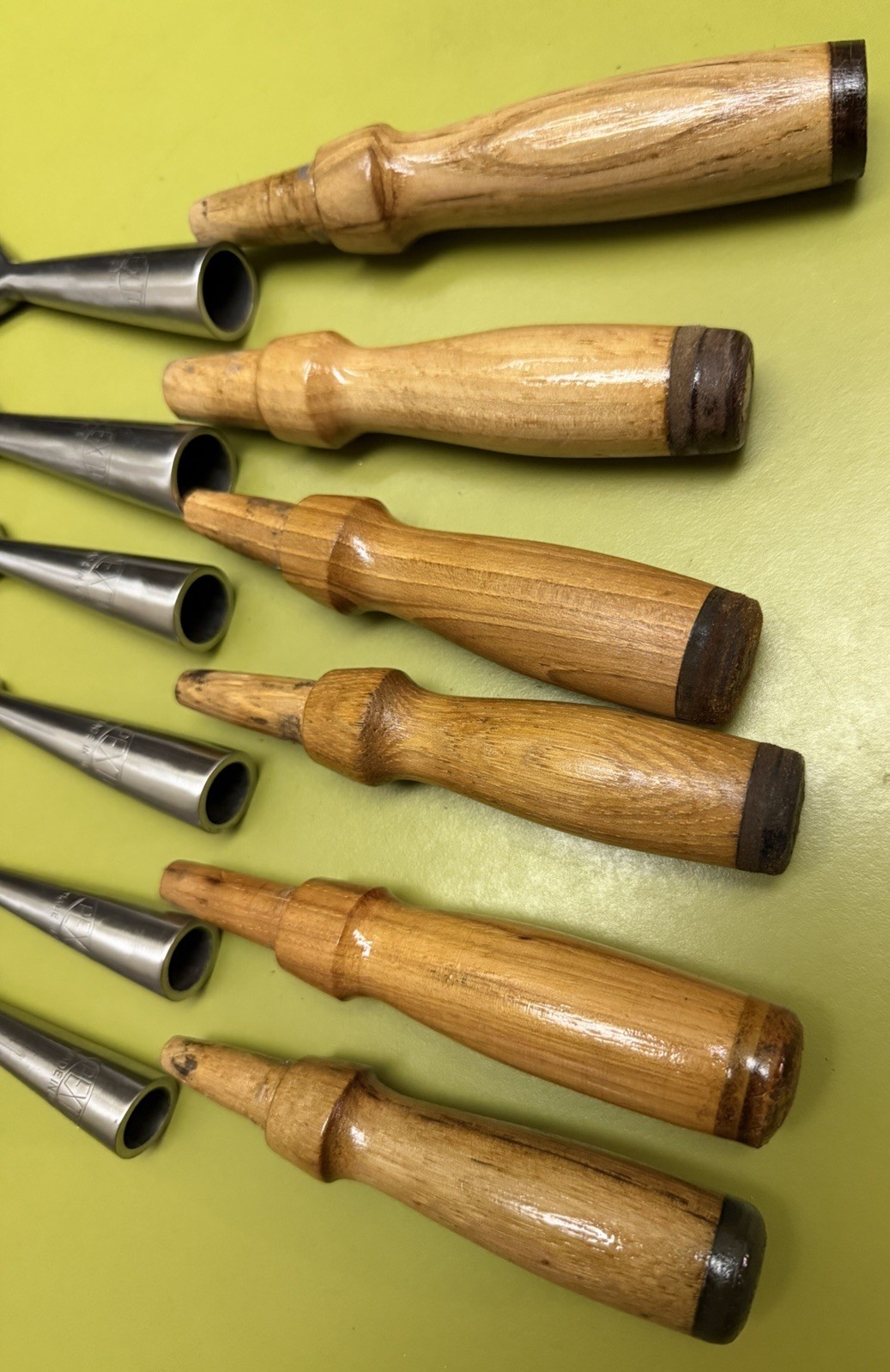 SUPERB 6-pc Set PEXTO vtg Socket Chisels w/MATCHING Handles & CANVAS TOOL ROLLUP