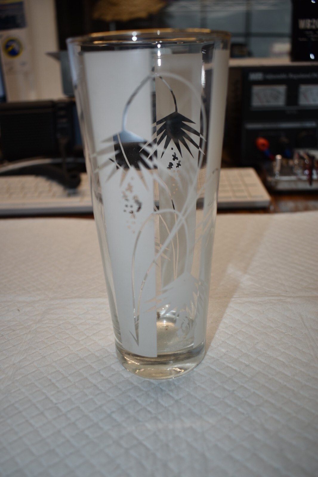 ✨Mid Century Modern C1955 Collins Glass With Atomic Flowers And Frosted Stripes