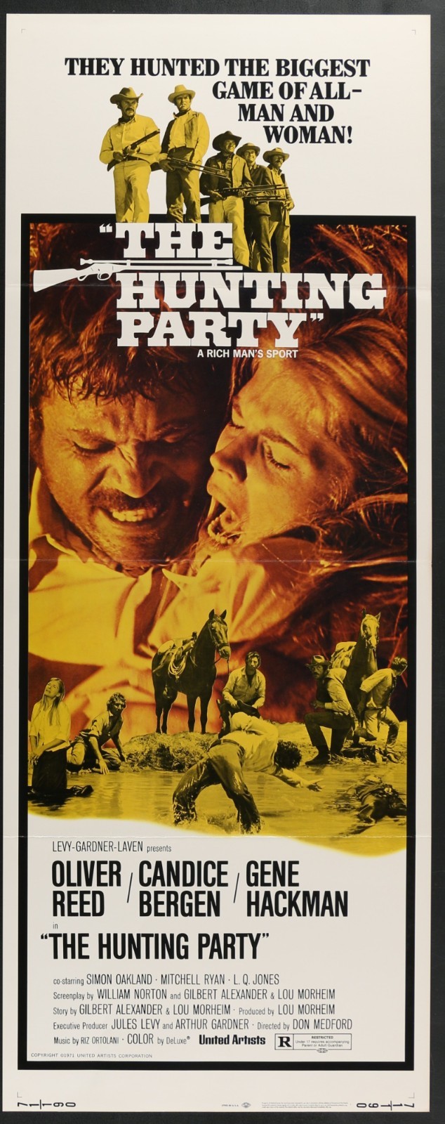 THE HUNTING PARTY (1971) Original Insert Movie Poster Gene Hackman Western