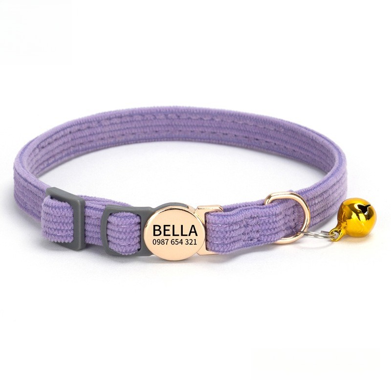 Breakaway Cat Collar Personalized Corduroy Custom ID Nameplate Safety Buckle