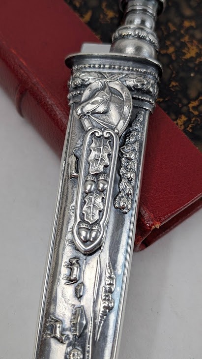 Vintage Antique Silver Gaucho Knife & Scabbard Cowboy Theme Argentinian Dagger