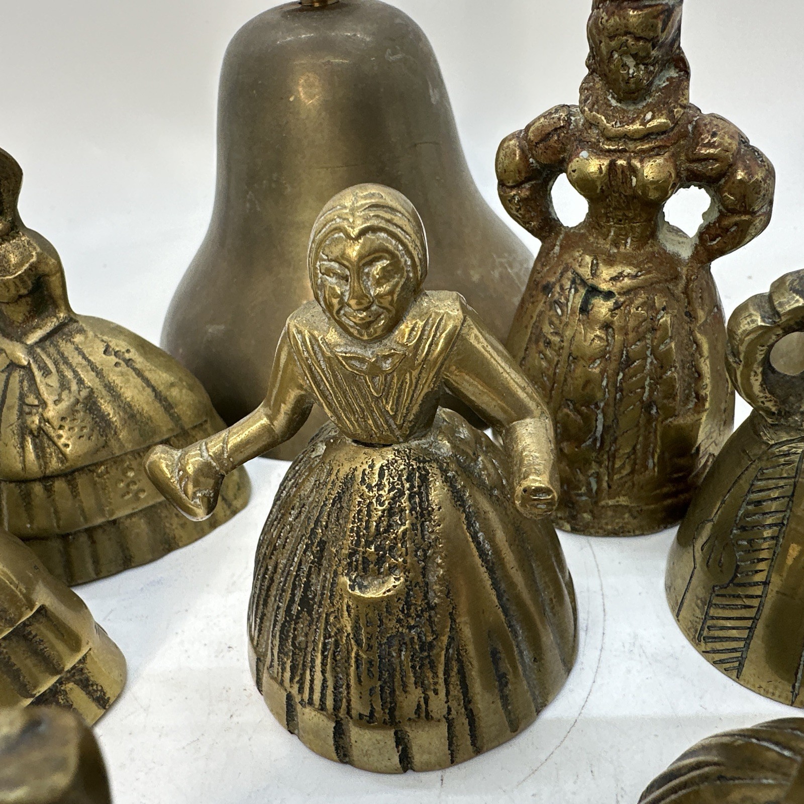 Lot of 11 Vintage Antique Hand Bell Mixed Estate Etched Fish Brass Lady Woman