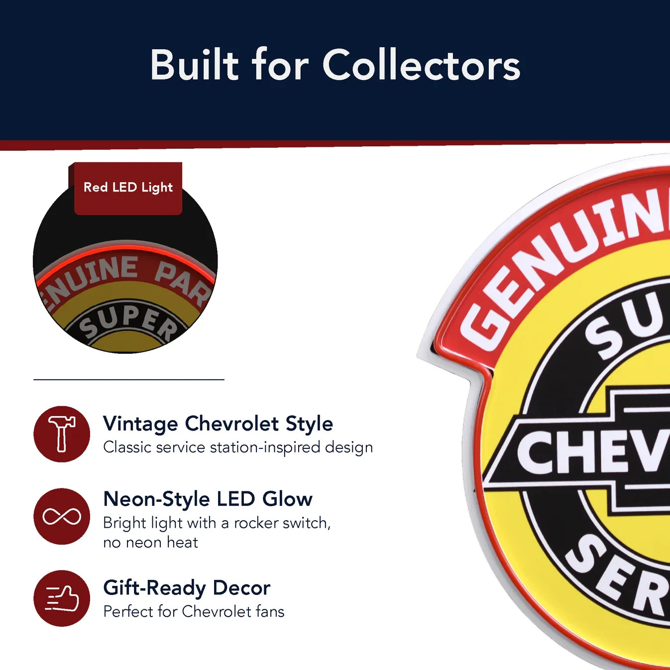 Chevrolet Genuine Parts Super Service LED Sign Vintage Garage Wall Decor