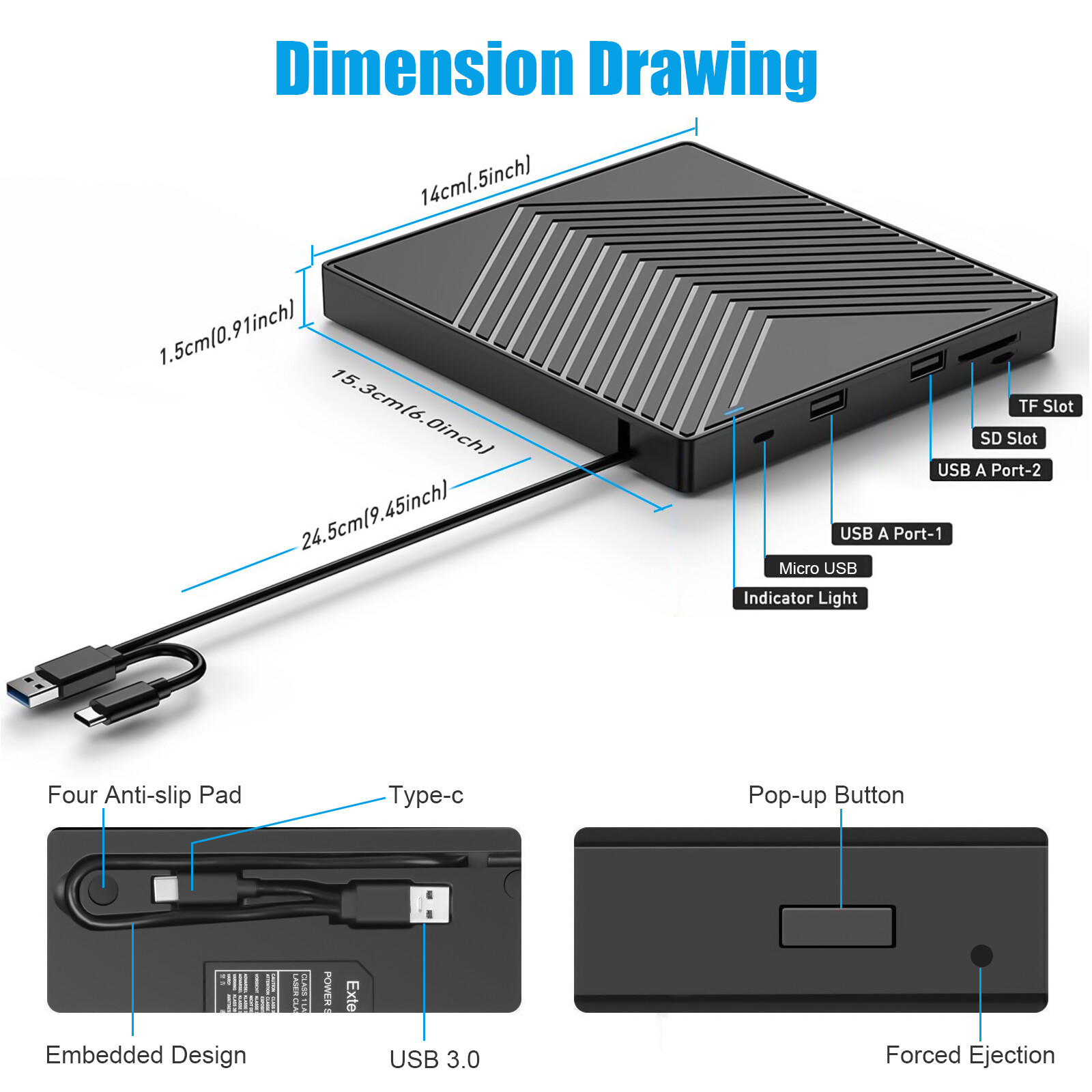 External CD DVD Drive for PC Laptop Windows 11 10 USB 3.0 Burner Reader Writer