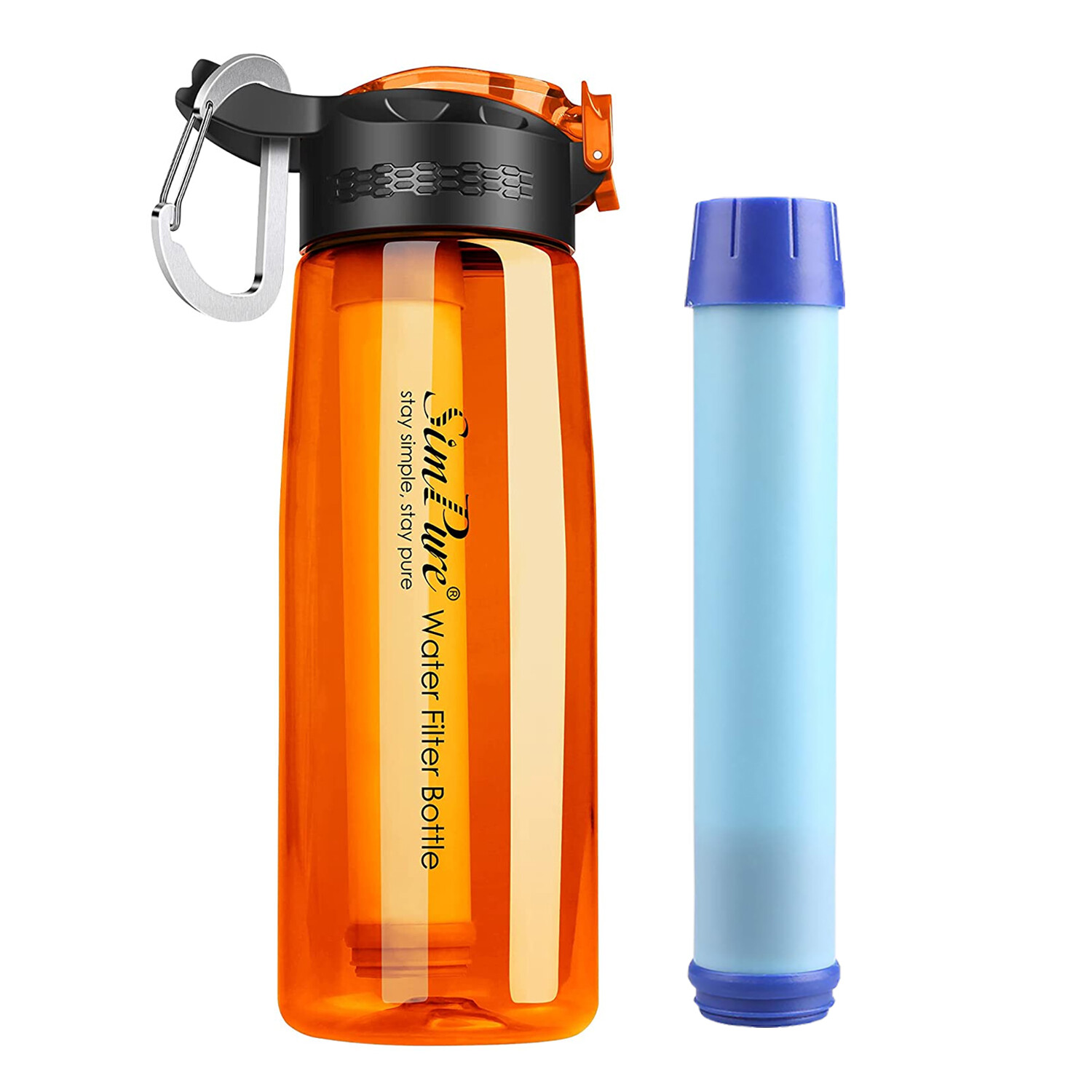 Sports Water Filter Bottle,650mL,Replaceable 4Stage Filter,LeakProof,Camping,1-4