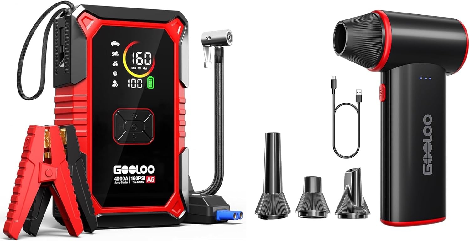 GOOLOO A5 Jump Starter with Air Compressor & F3 150000RPM Electric Air Duster