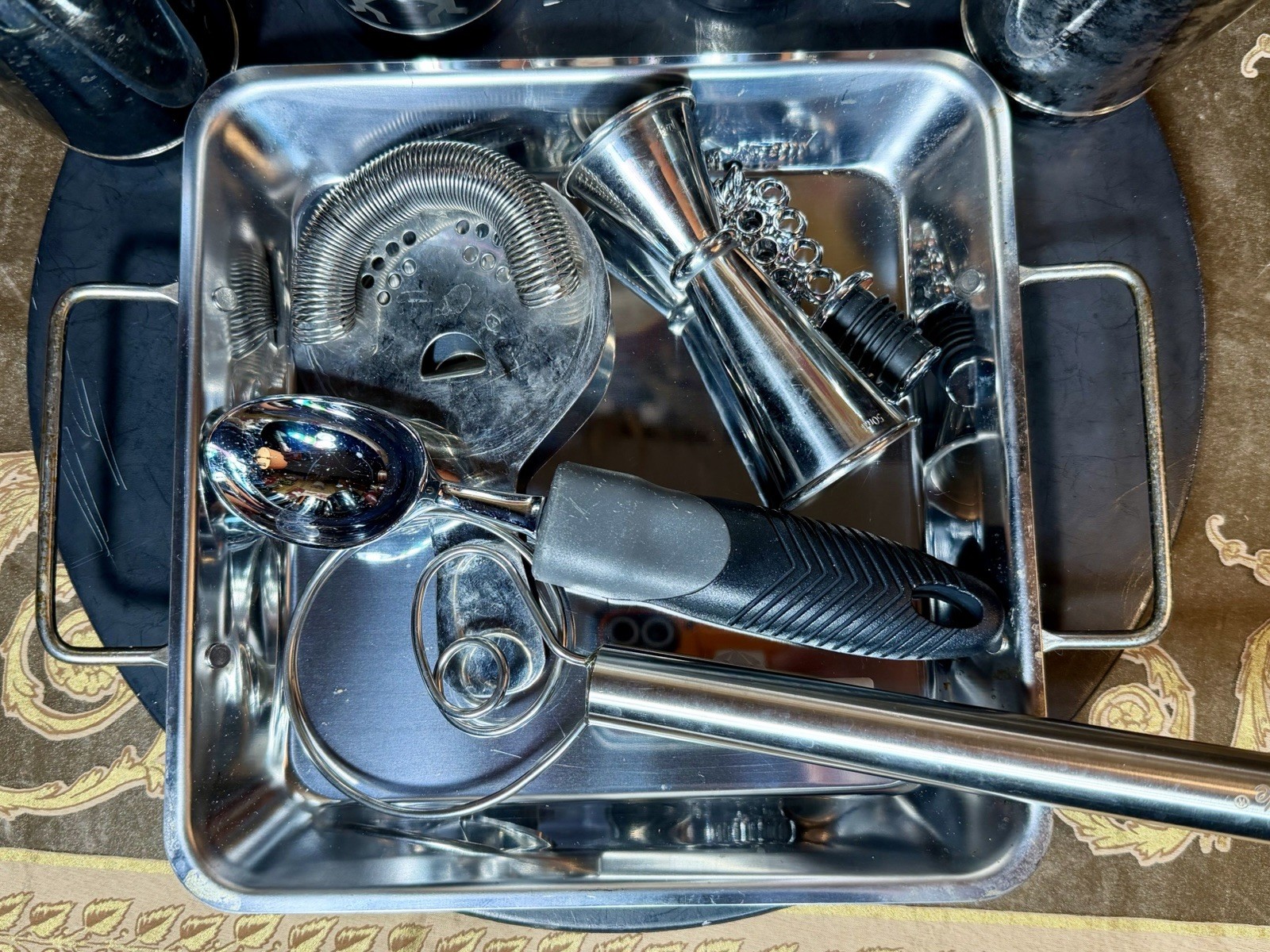 Stainless Steel Cocktail Shaker Set Bar Tools Lot Jigger Strainer Spoon