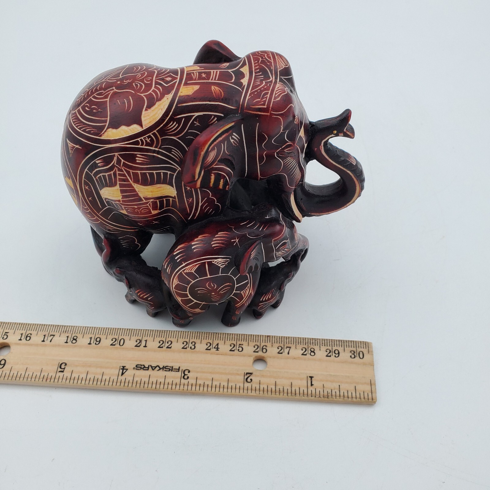 Elephant Family Hand Carved Figurine Statue Himalayan Handmade Nepal Resin