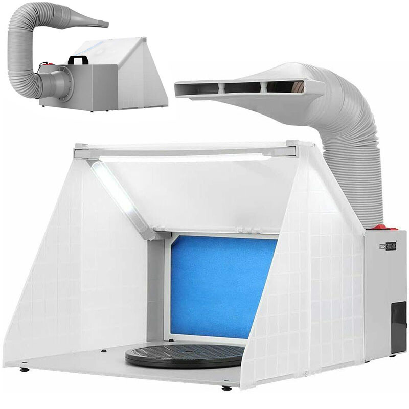 Portable Airbrush Spray Paint Booth Kit &LED Light Exhaust Filter Hobby Painting