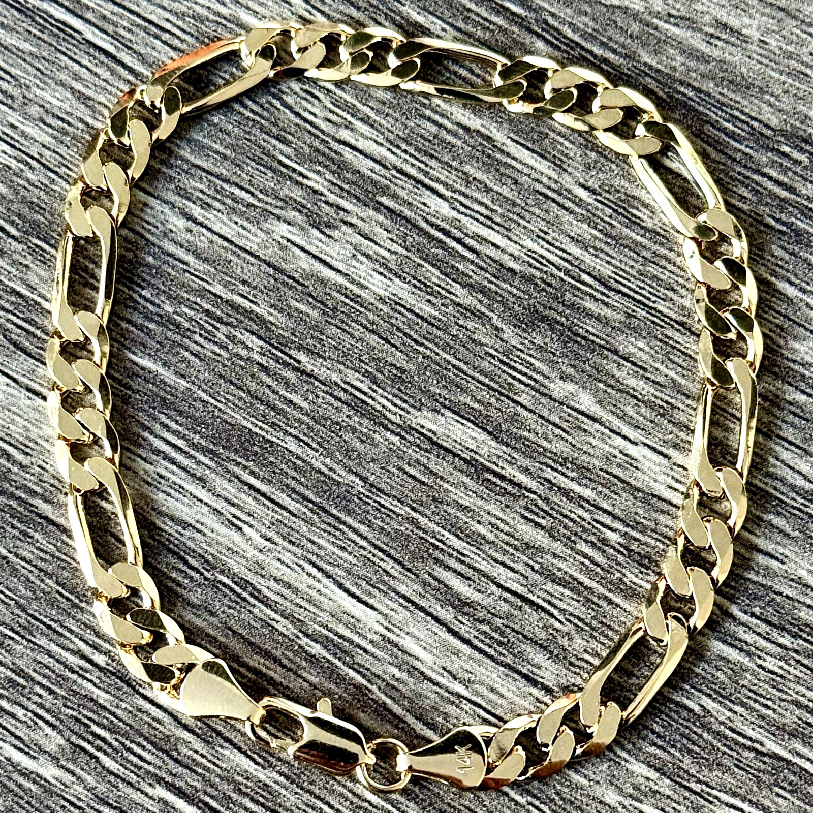Heavy Men's 14k Gold Stamped Italian Figaro Link Bracelet 8" Inches 5MM