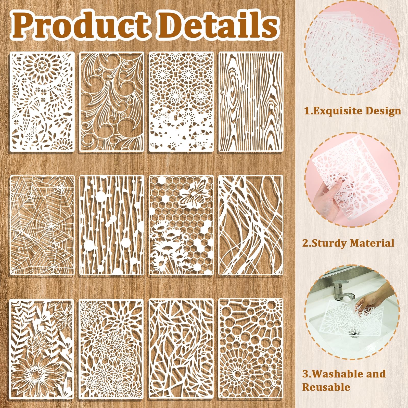 12 Pcs Reusable Abstract Geometric Stencils for Painting and Crafts