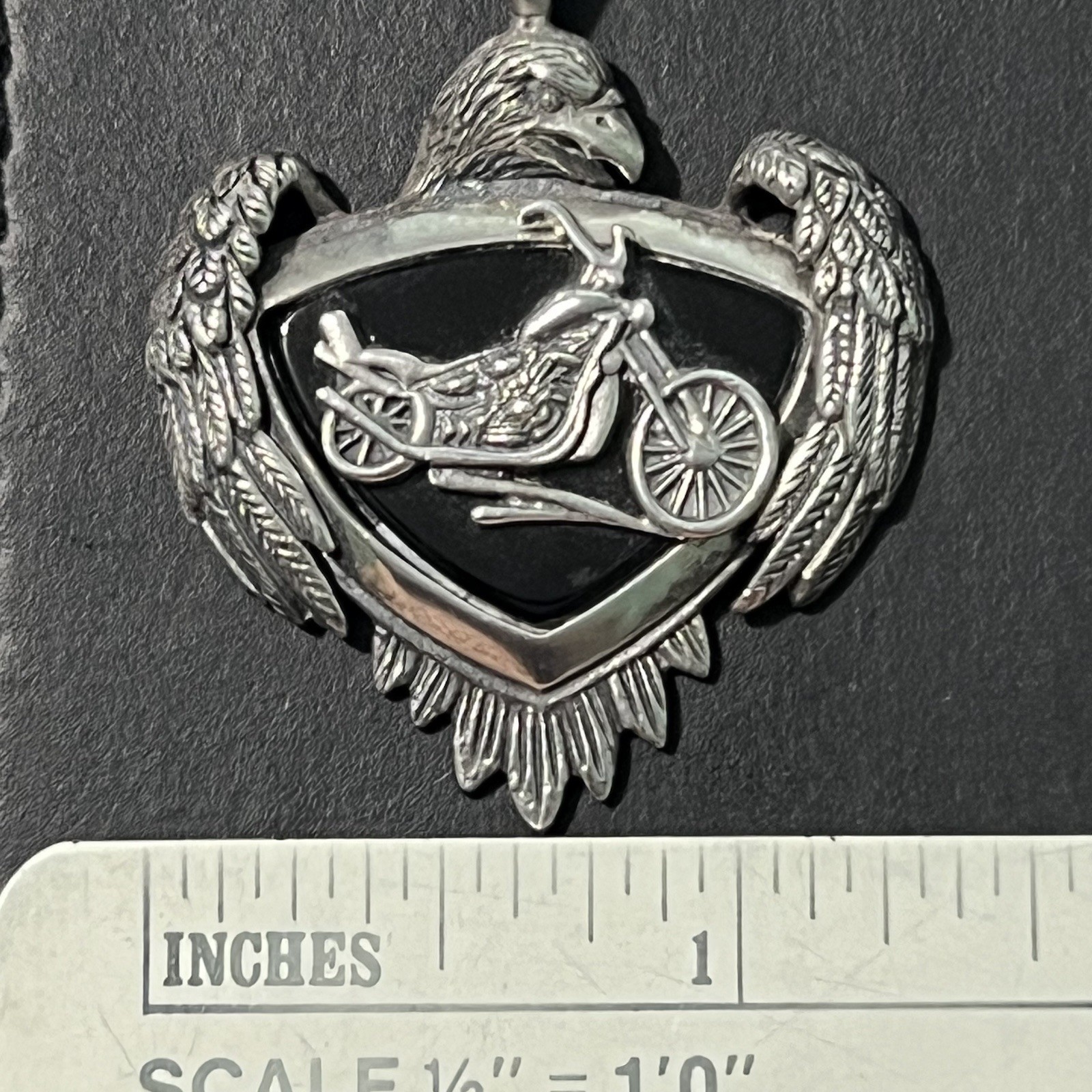 Bradford Exchange Sterling Silver Biker Live To Ride Pendant Black Onyx Eagle