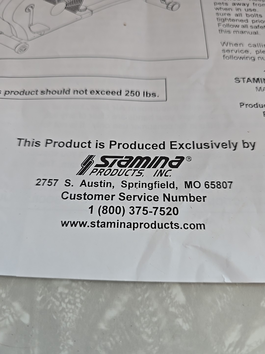 Owner's Manual for Stamina 4655 Recumbent Air Bike.