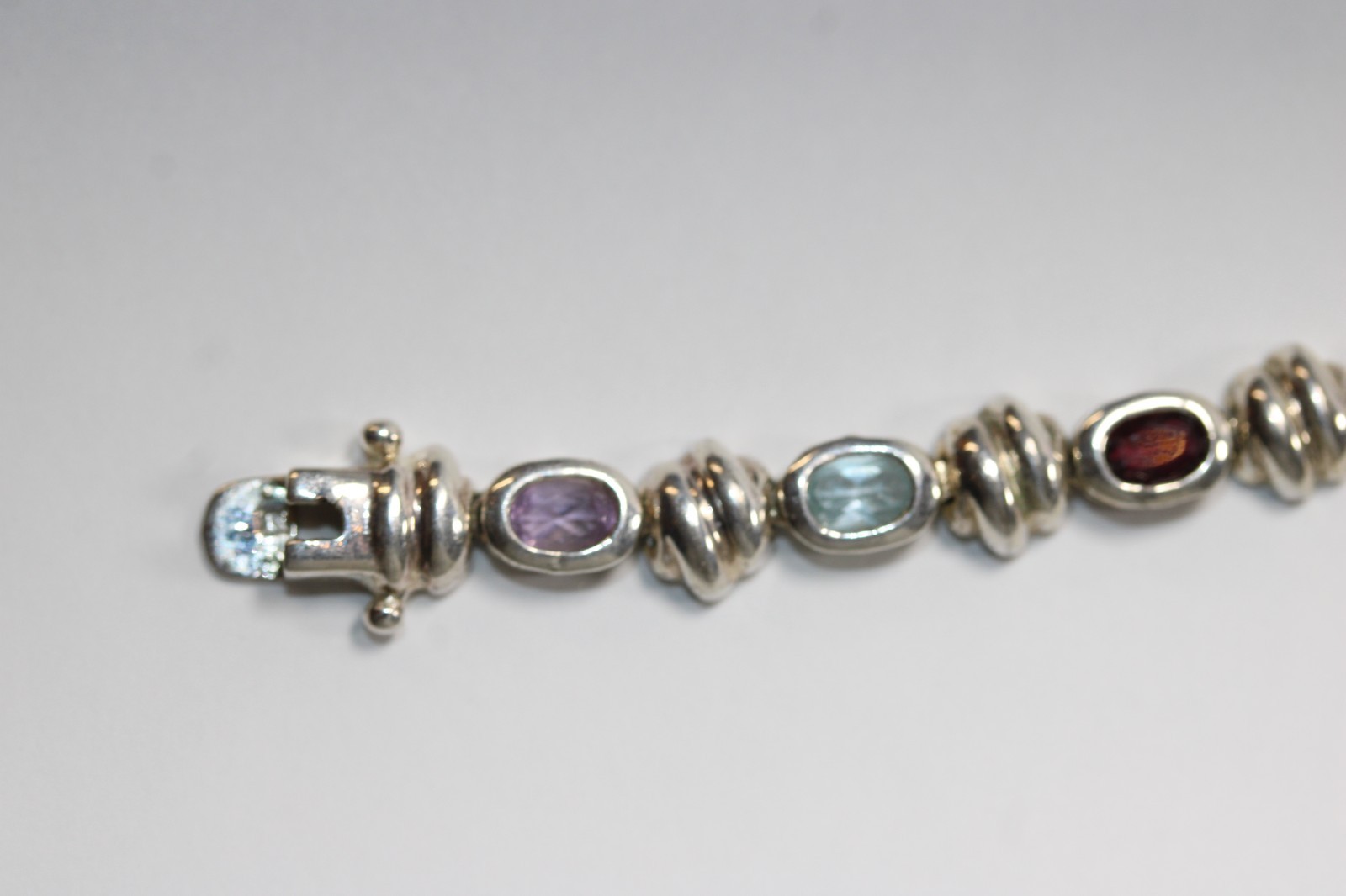 FAS Bracelet Multi Gemstone Tennis Vintage Sterling Silver 7" Chain #0085