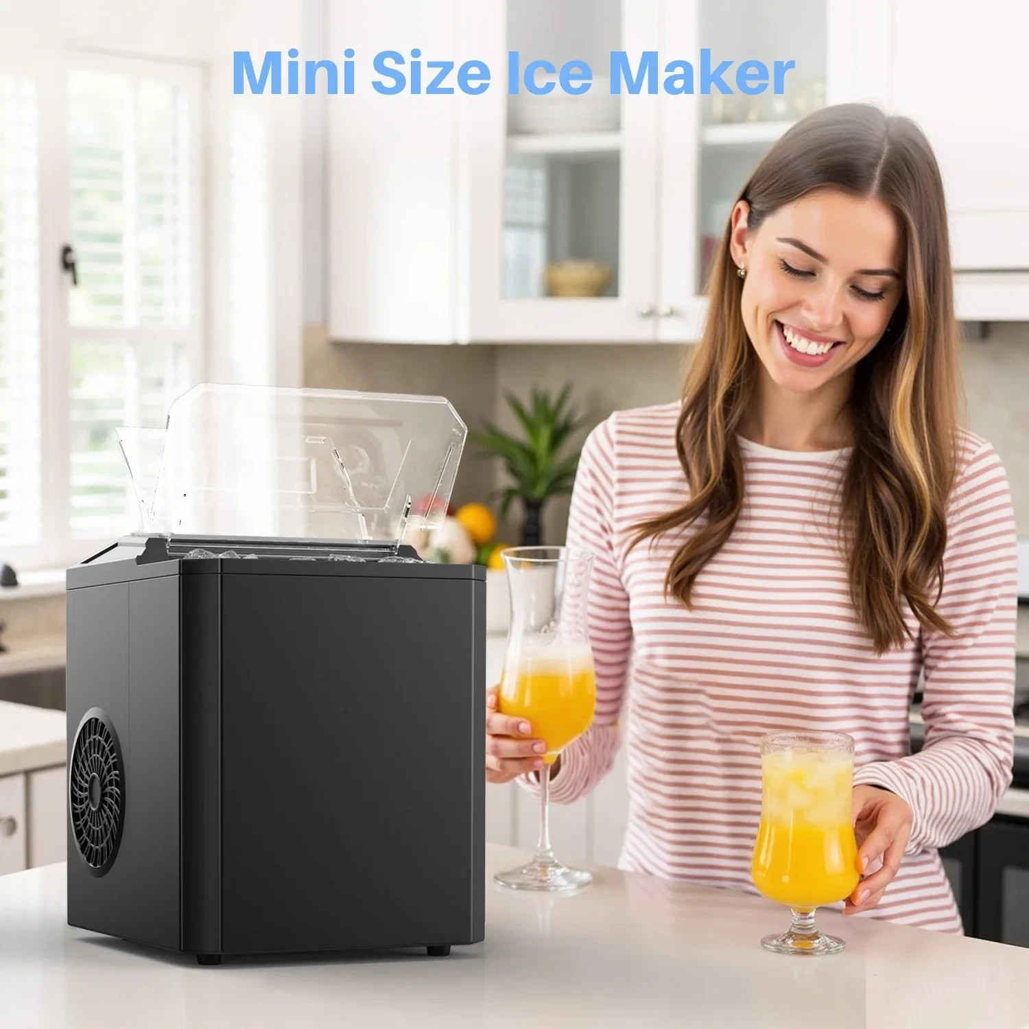 Ice Maker, Portable Countertop Icemaker Machine, Self Cleaning Quiet 2 Size Cube