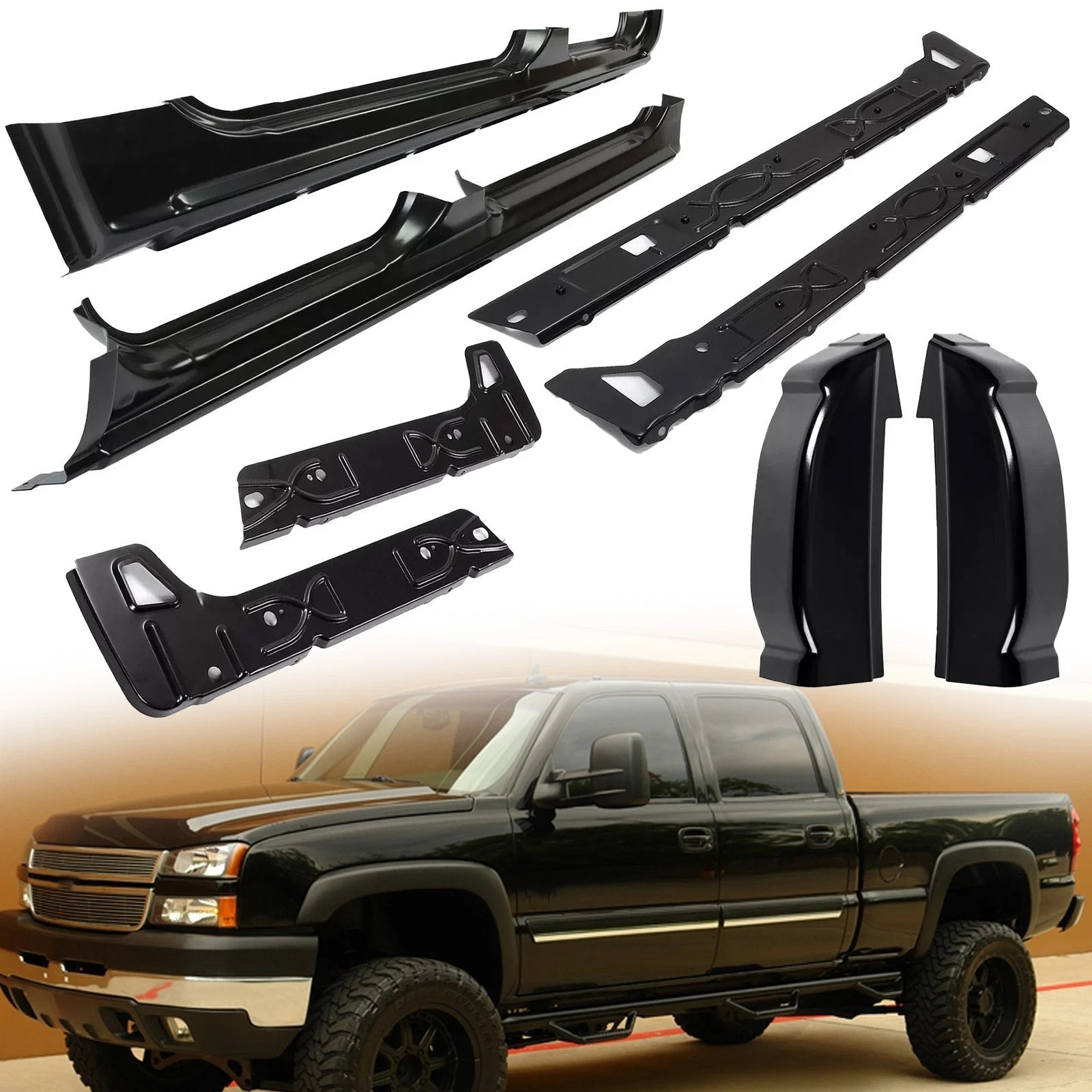 For Silverado Sierra 1500 99-07 Crew Cab Outer& Inner Rocker Panels& Cab Corners